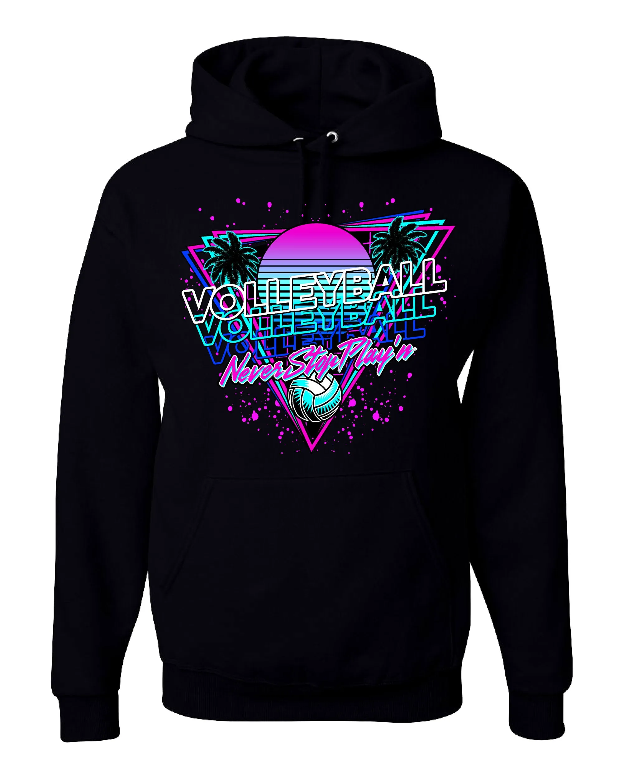 NEVER STOP Retro Volleyball Hooded Sweatshirt