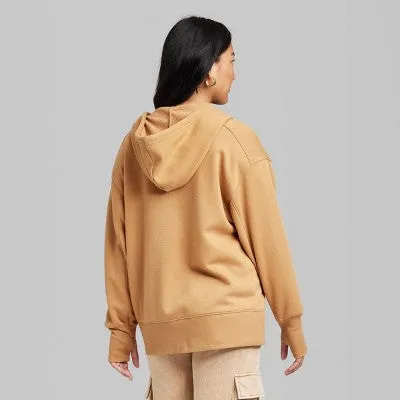 New - Women's Oversized Zip-Up Hoodie - Wild Fable Light Brown M