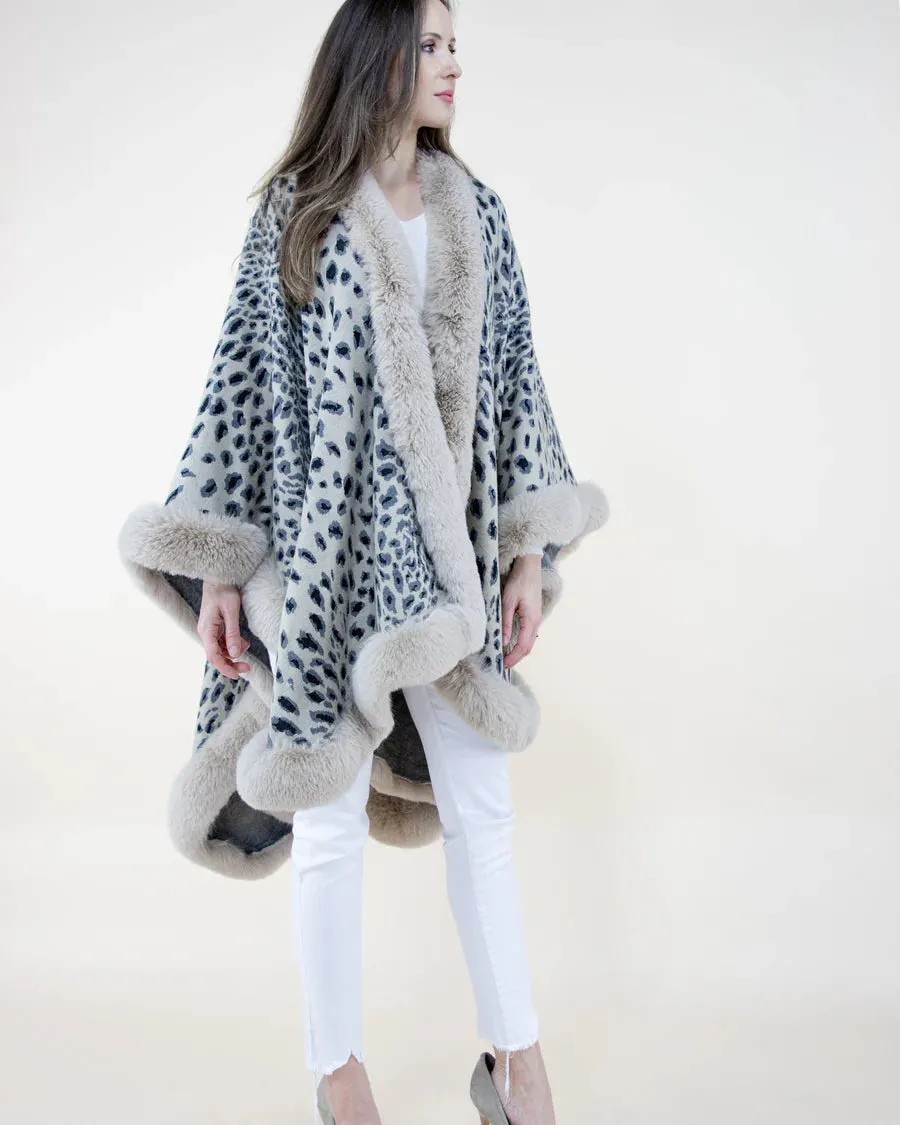 Original USA Cheetah Ruana with Faux Fur Trim Cape