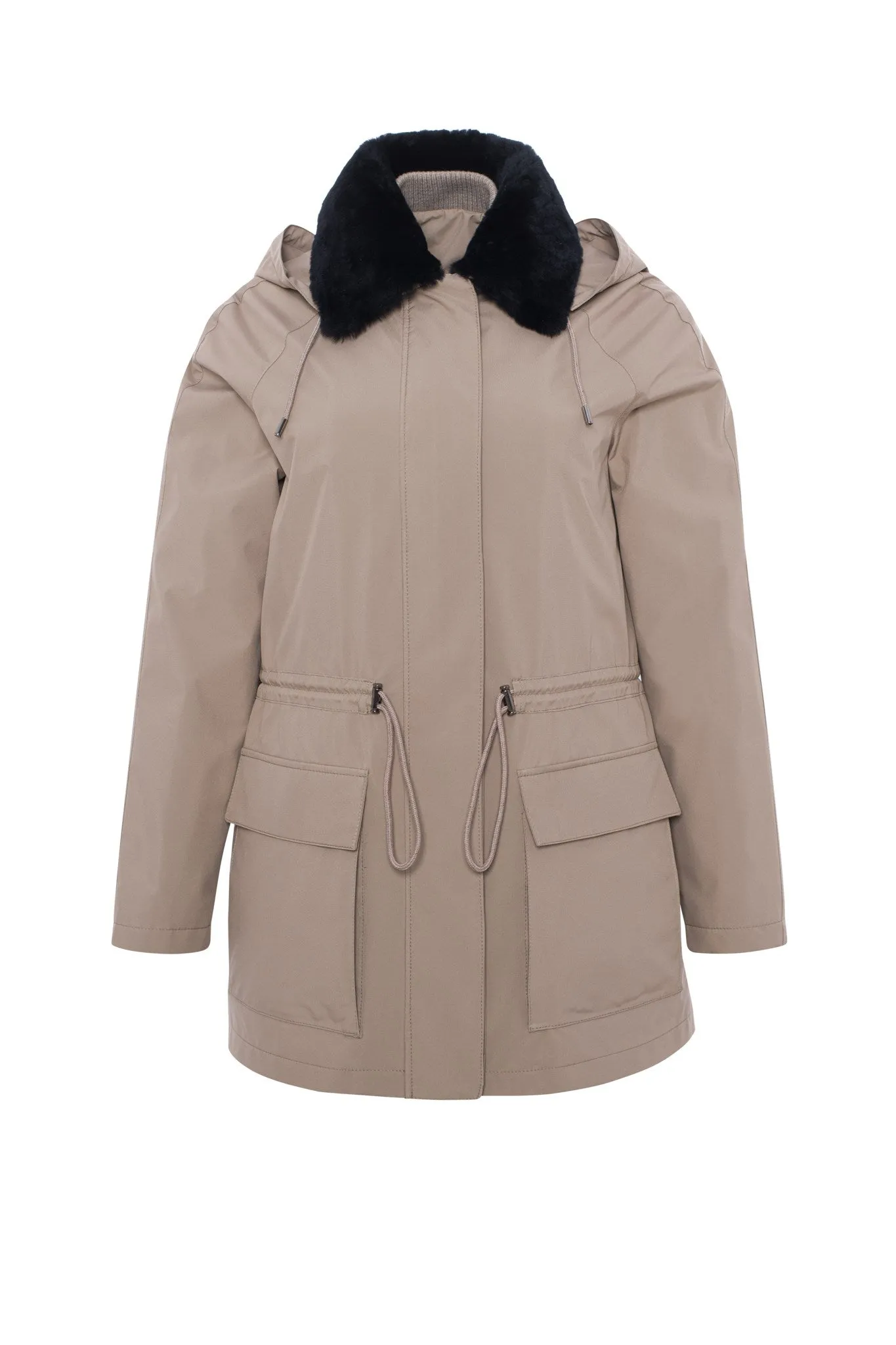 Parka with Detachable Hood and Select Shearling Lamb Collar, Removable Vest (2 Pcs)