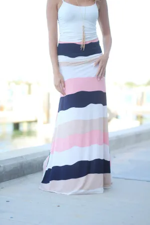 Peach Color Block Maxi Skirt