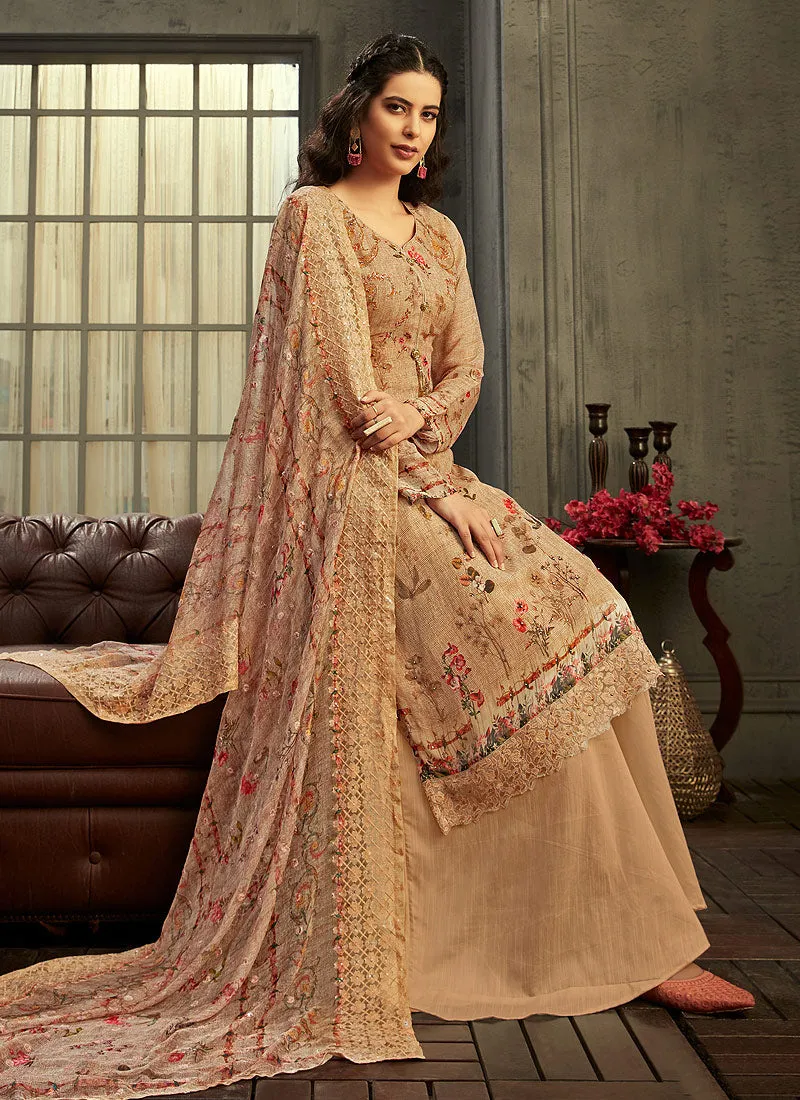 Peach Multi Embroidered Palazzo Suit