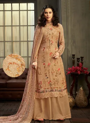 Peach Multi Embroidered Palazzo Suit