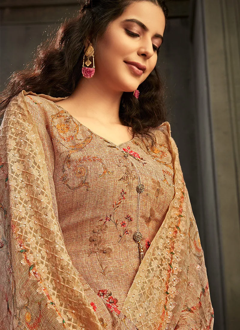 Peach Multi Embroidered Palazzo Suit