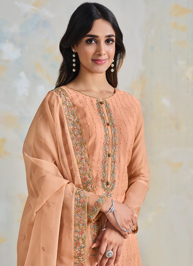 Peach Multi Embroidered Wedding Palazzo Suit