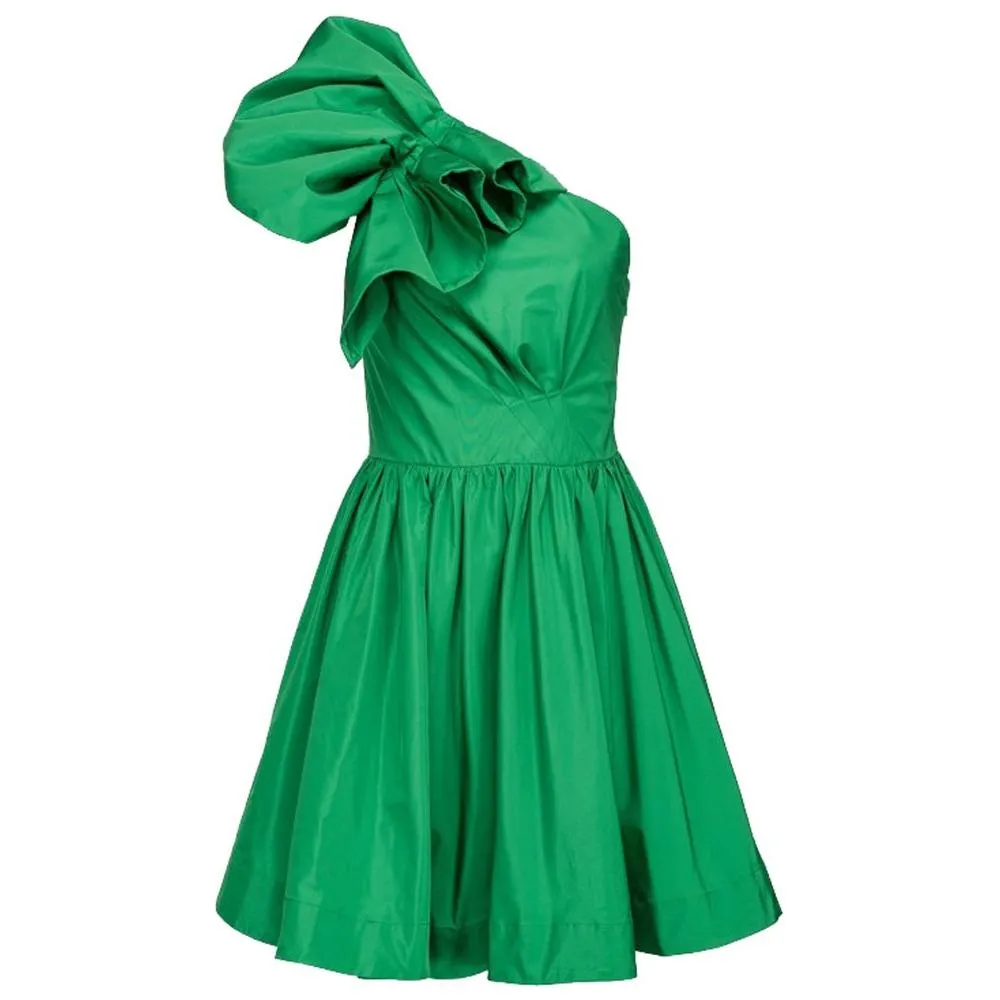 PINKO Chic Green Draped Bustier Flared Dress