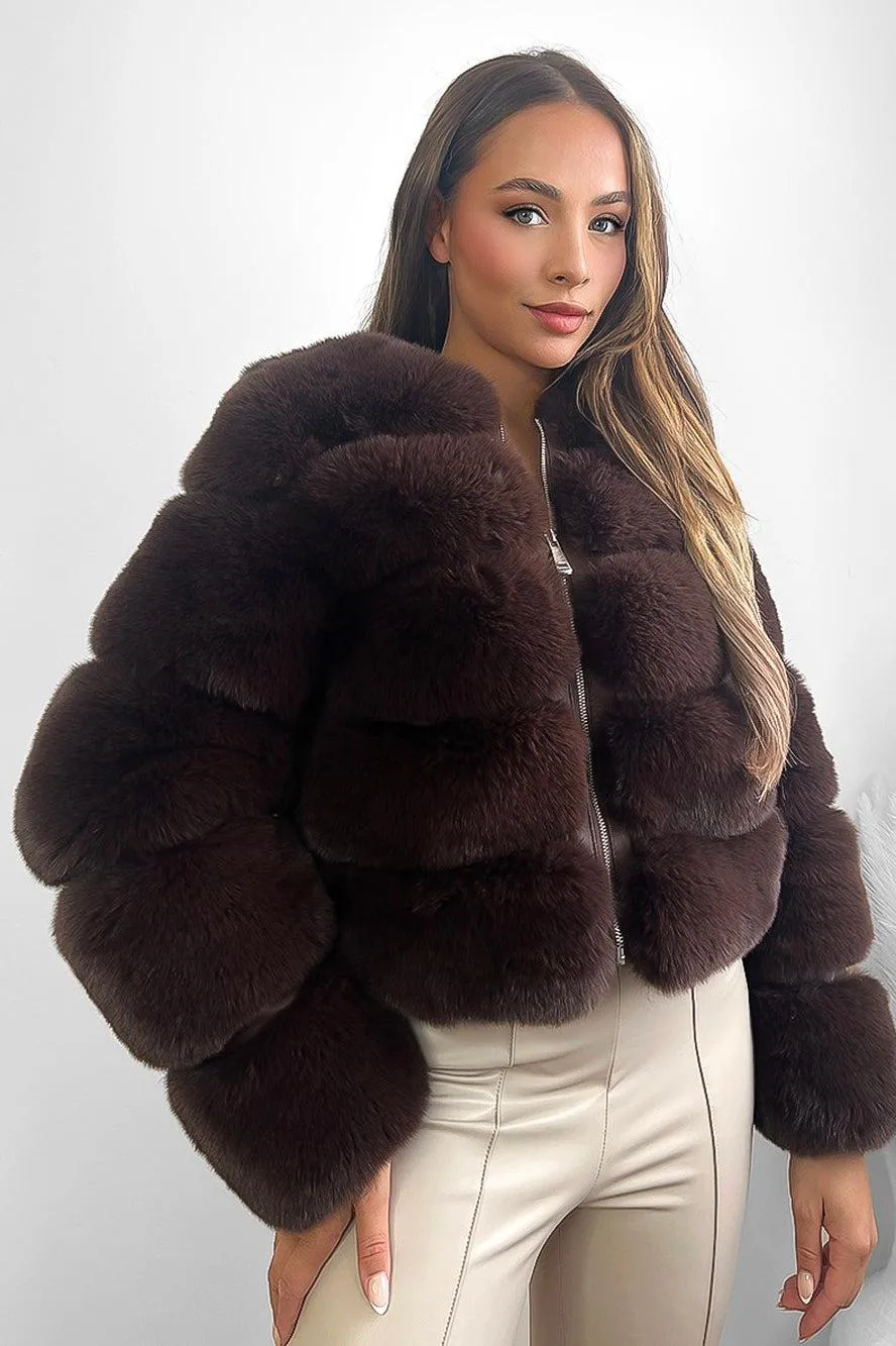 Quilted Faux Fur Cropped Puffer Jacket