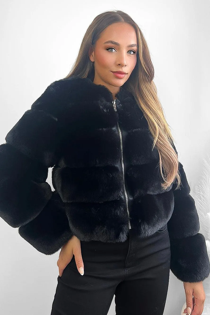 Quilted Faux Fur Cropped Puffer Jacket