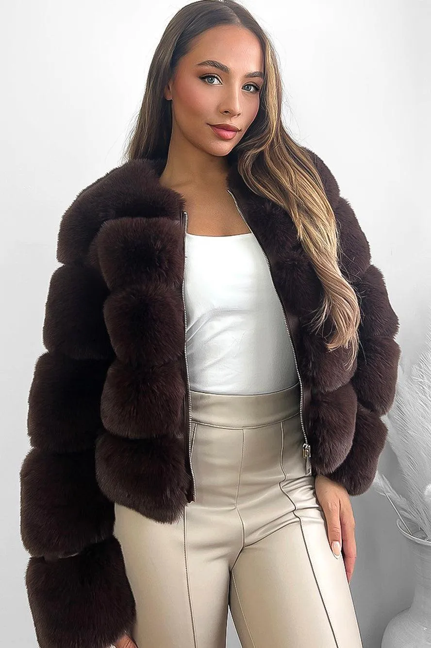 Quilted Faux Fur Cropped Puffer Jacket