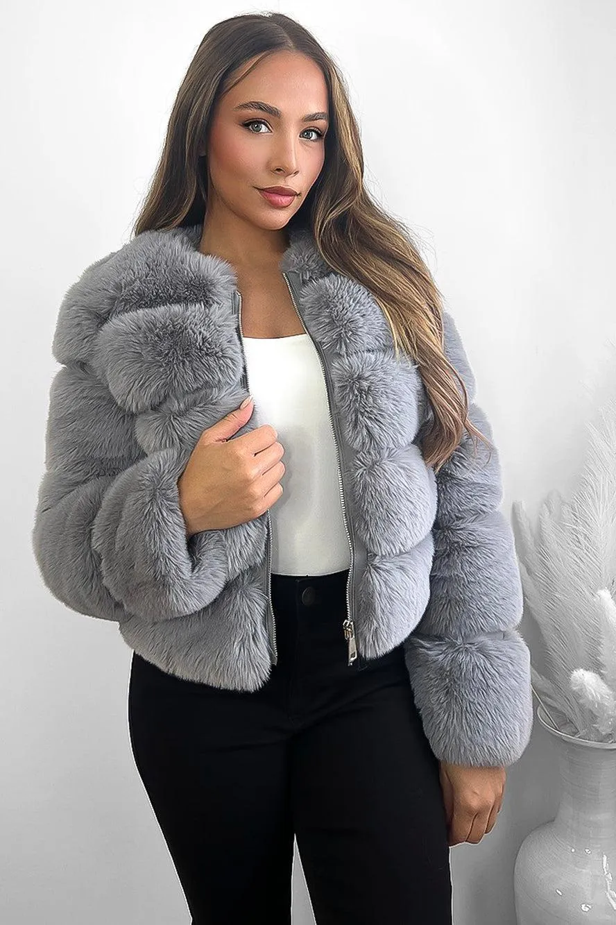 Quilted Faux Fur Cropped Puffer Jacket