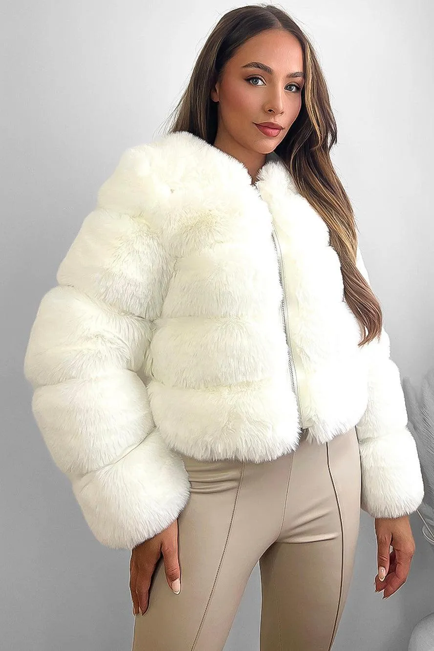 Quilted Faux Fur Cropped Puffer Jacket