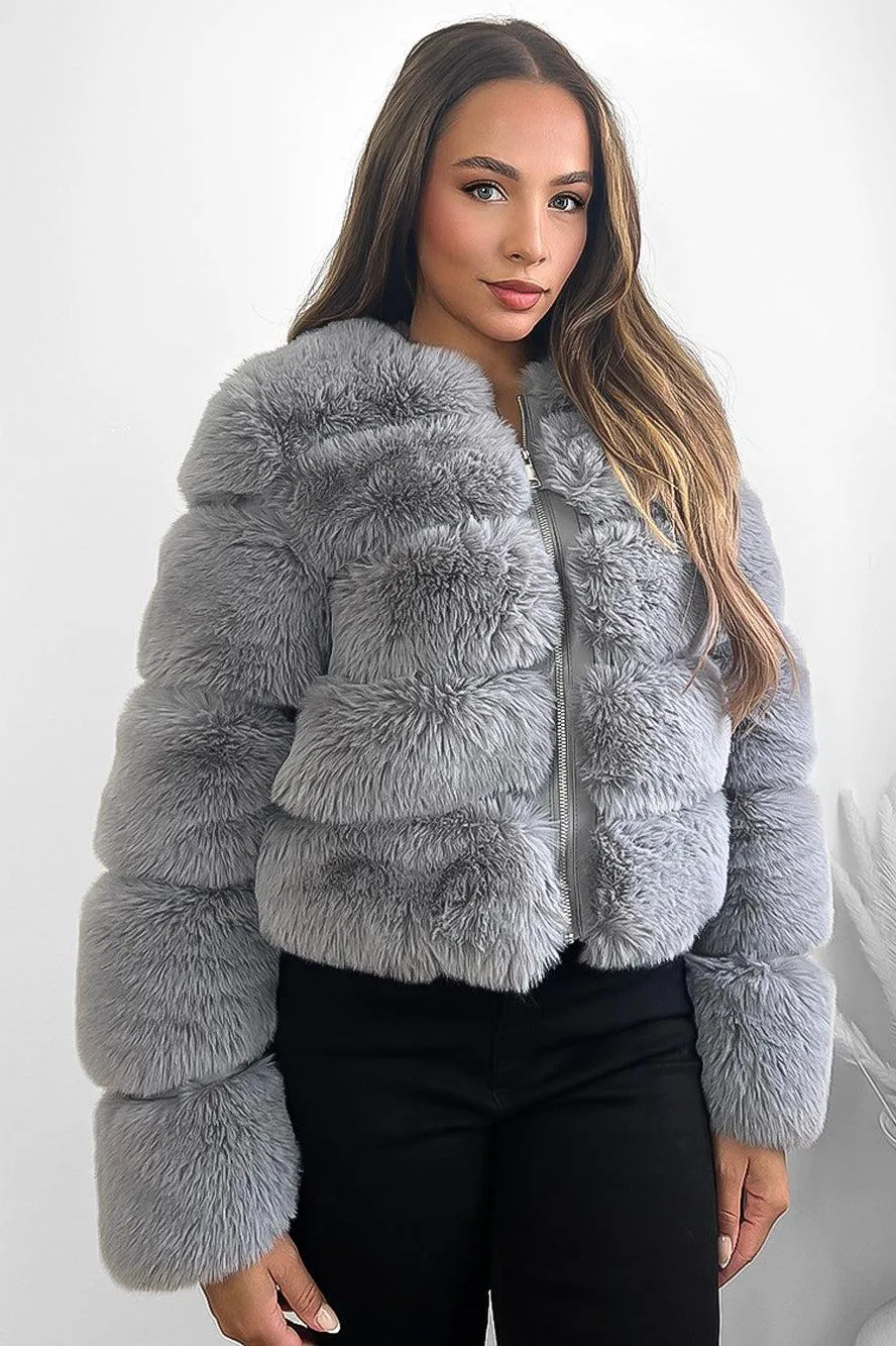 Quilted Faux Fur Cropped Puffer Jacket