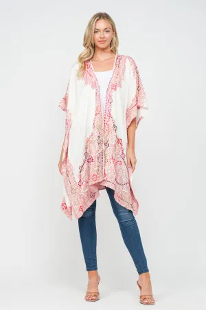 RAJ ALLISON WHITE PINK EMBROIDERED KIMONO