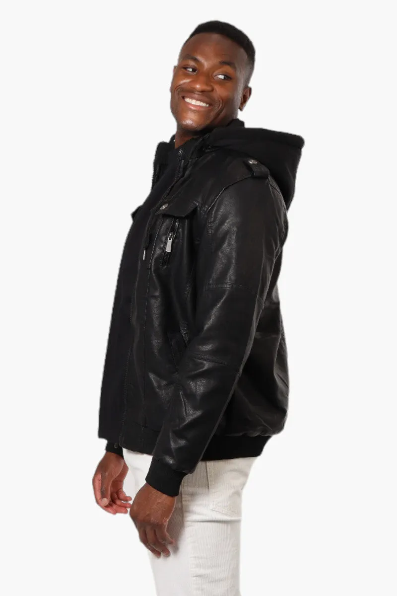 Randy River Hooded Vegan Leather Moto Jacket - Black