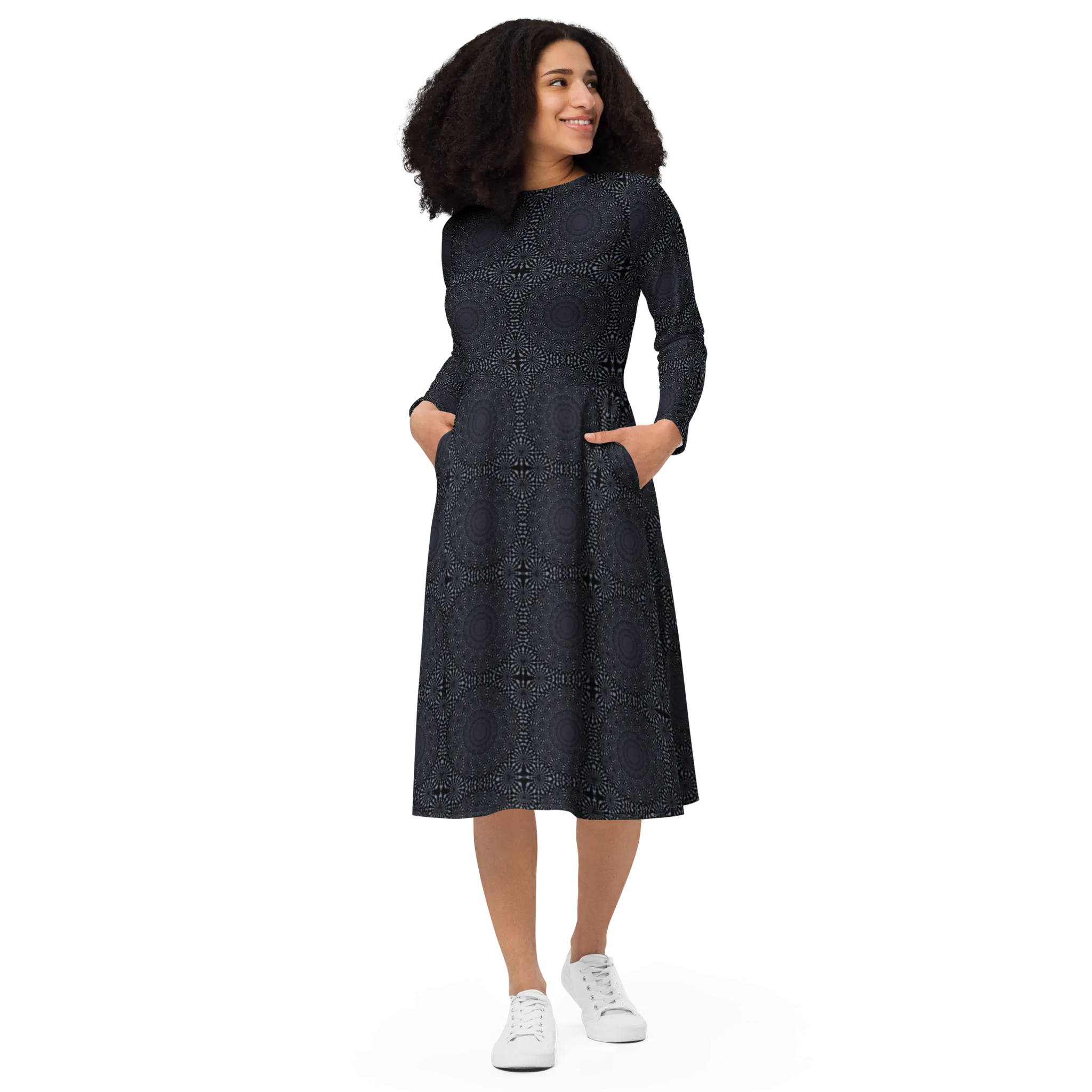 Recursia Desert Dream Long Sleeve Midi Dress In Blue