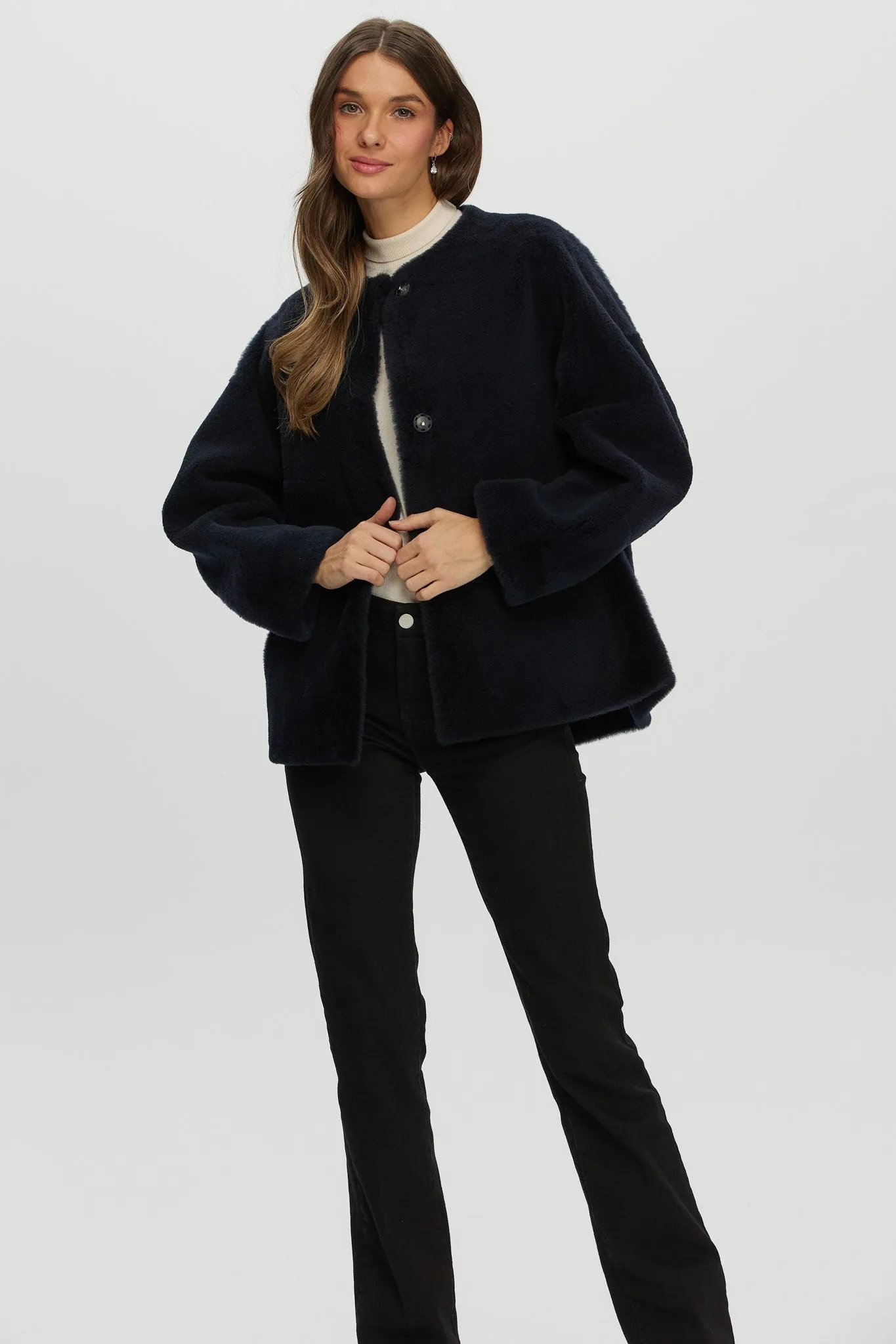 Reversible Shearling Lamb Collarless Jacket