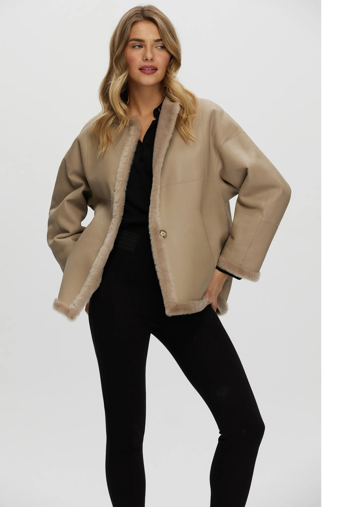 Reversible Shearling Lamb Collarless Jacket