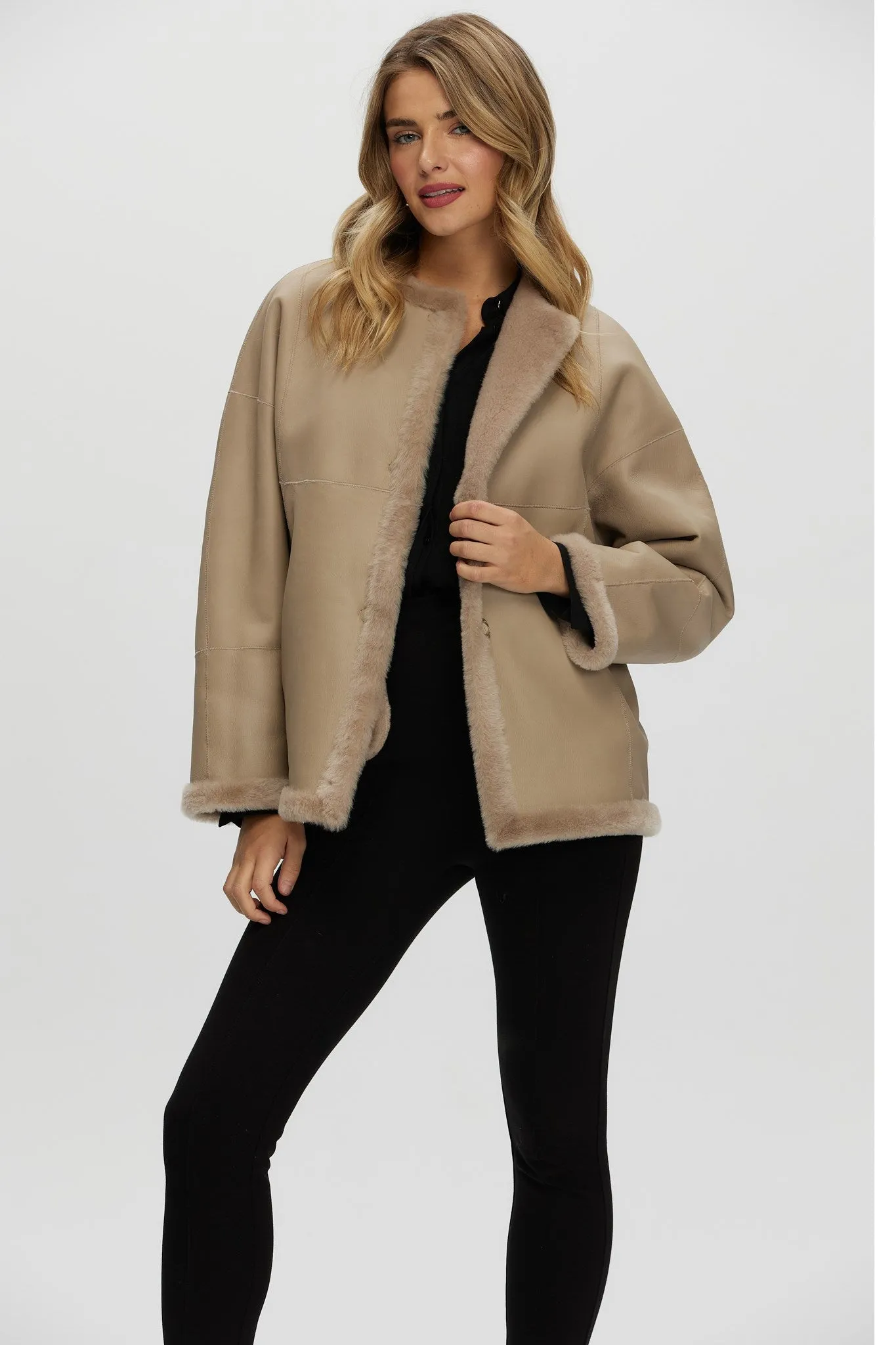 Reversible Shearling Lamb Collarless Jacket