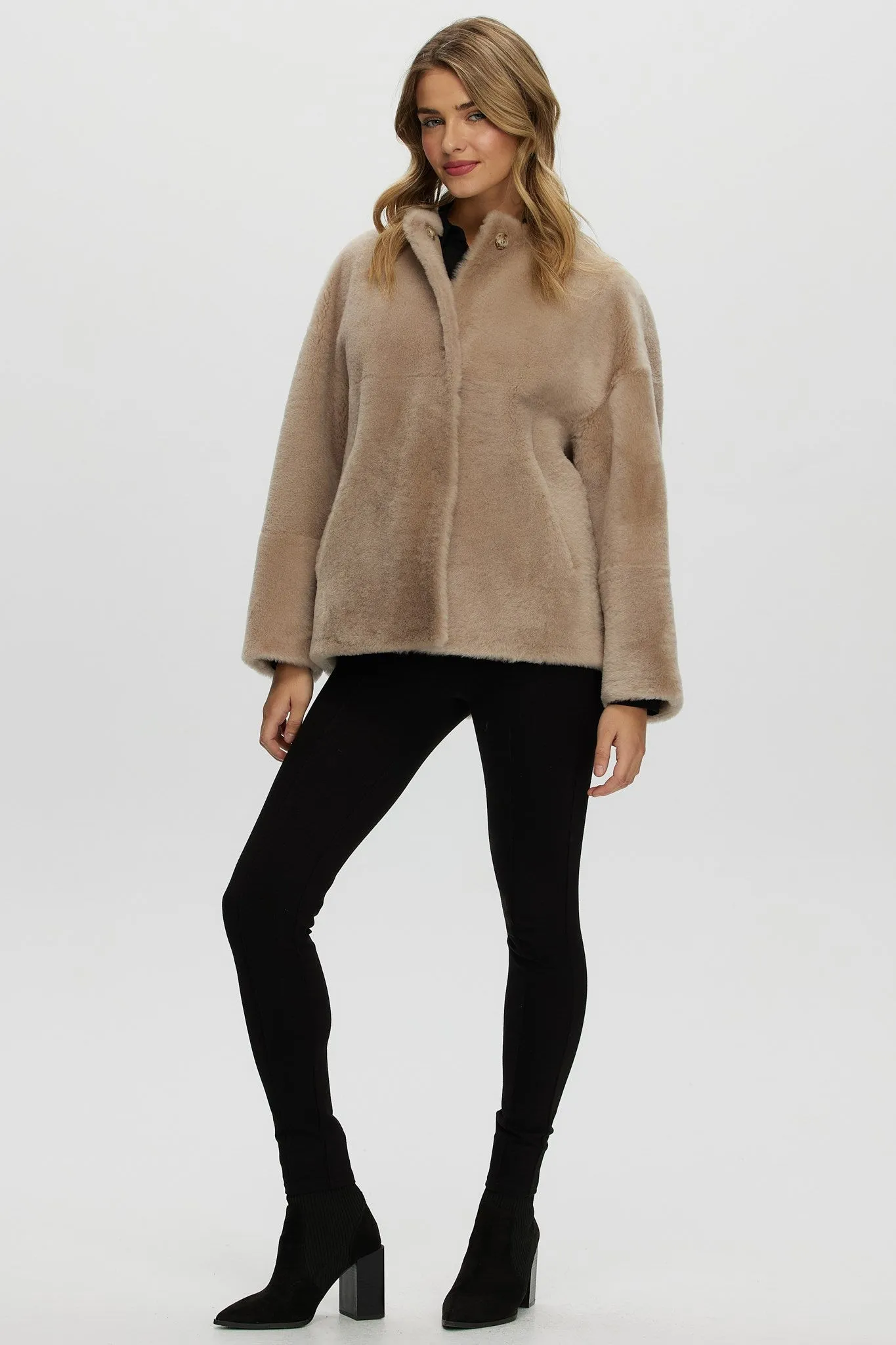 Reversible Shearling Lamb Collarless Jacket