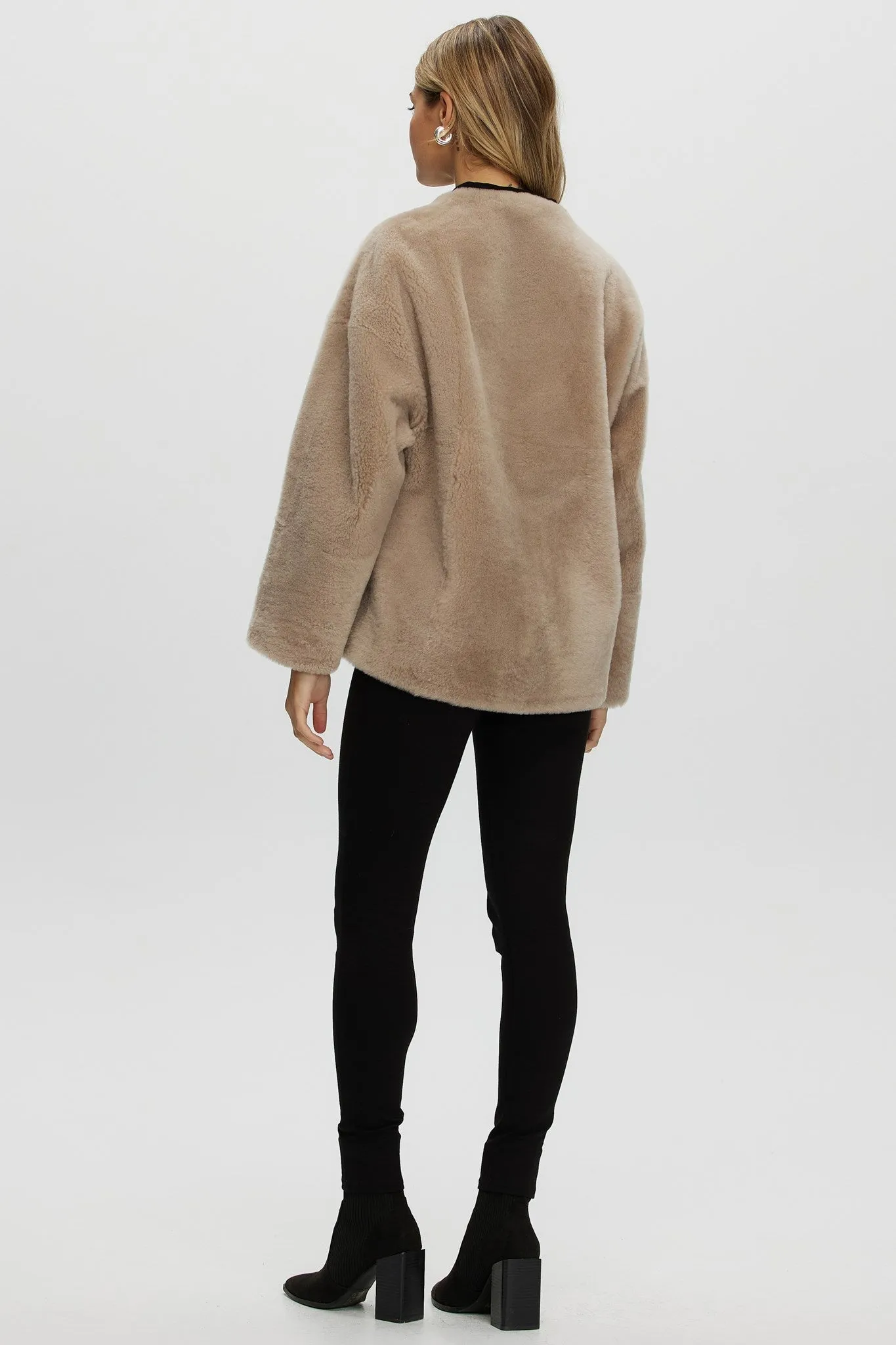 Reversible Shearling Lamb Collarless Jacket