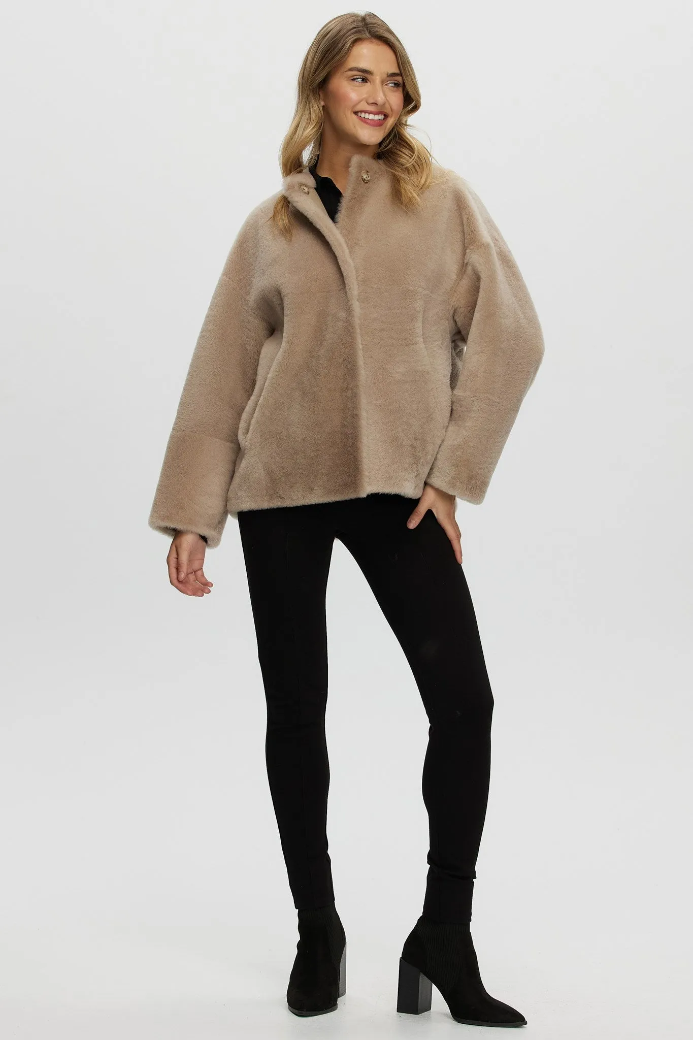 Reversible Shearling Lamb Collarless Jacket