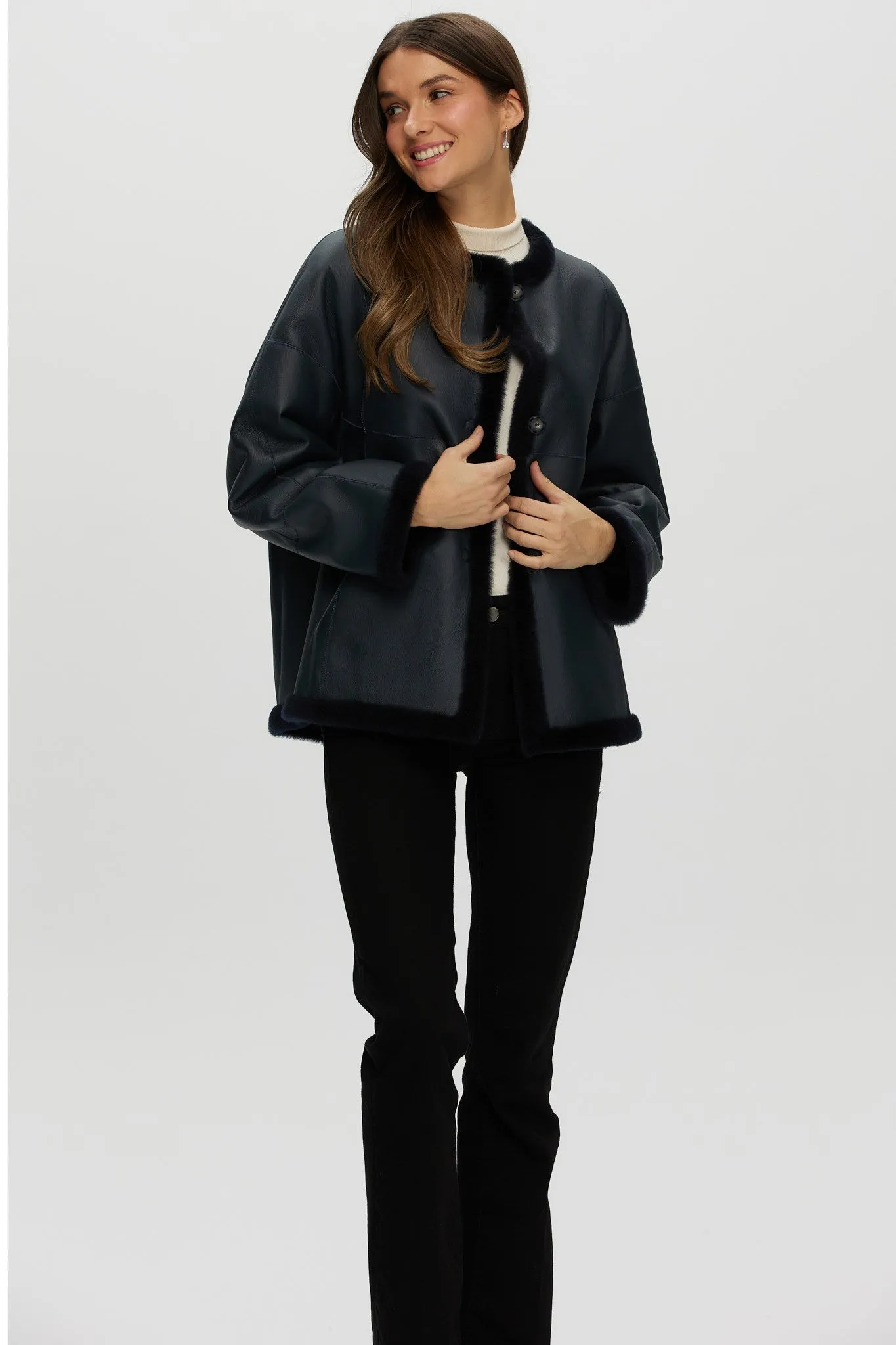 Reversible Shearling Lamb Collarless Jacket