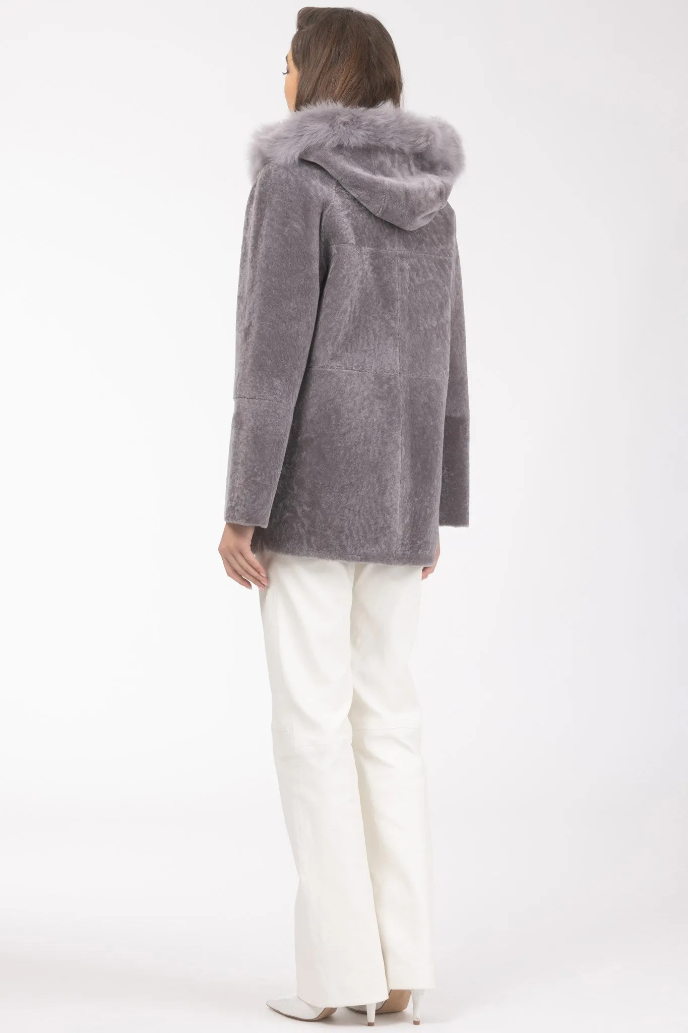 Reversible Textured Shearling Lamb Parka with Merinillo Shearling Lamb Hood Trim