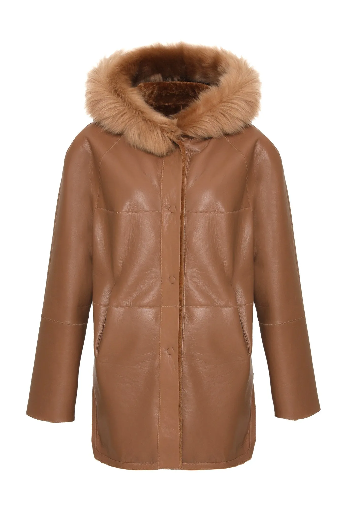 Reversible Textured Shearling Lamb Parka with Merinillo Shearling Lamb Hood Trim