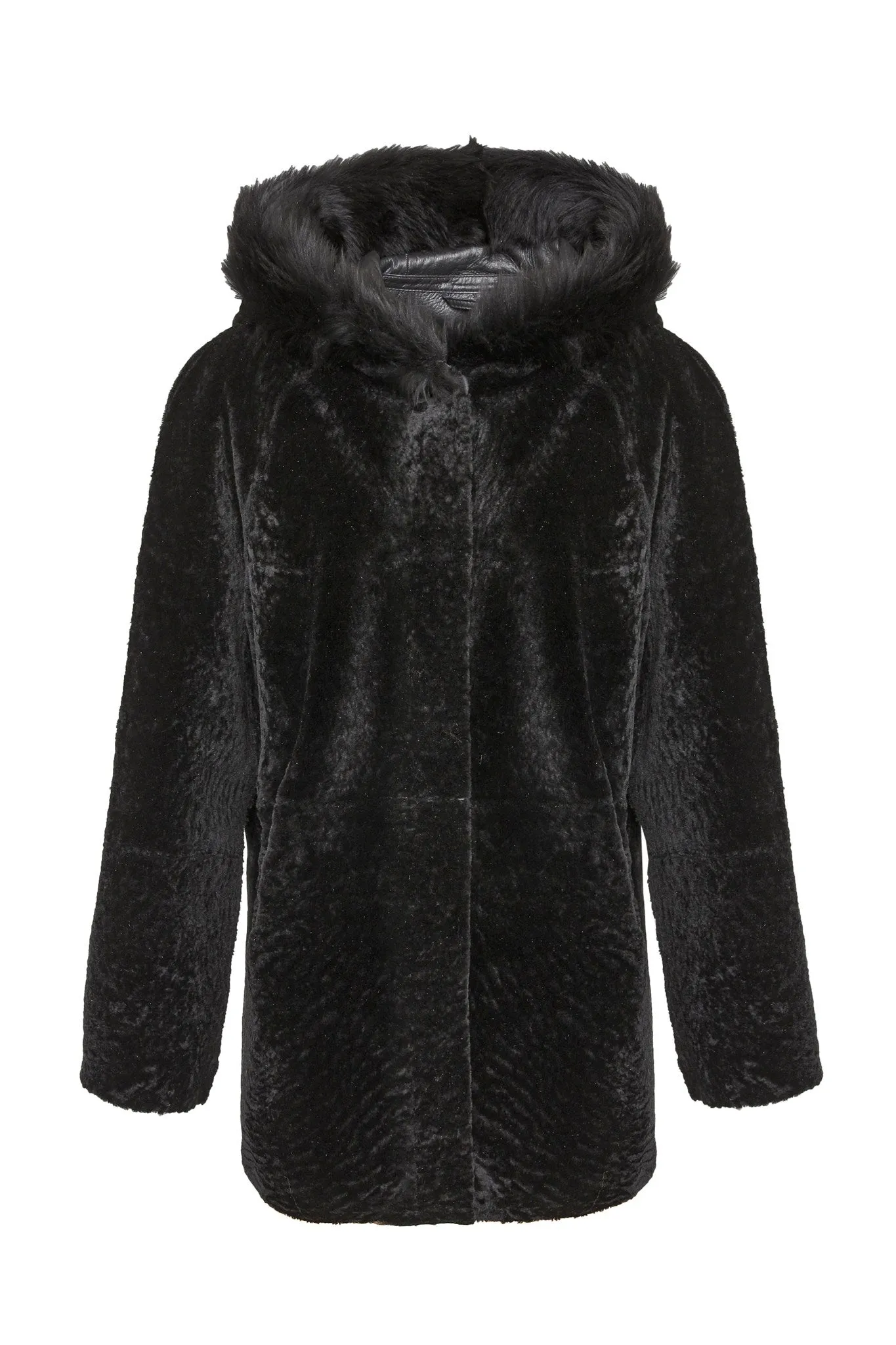 Reversible Textured Shearling Lamb Parka with Merinillo Shearling Lamb Hood Trim