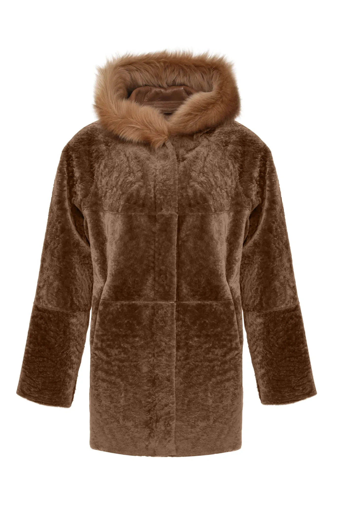 Reversible Textured Shearling Lamb Parka with Merinillo Shearling Lamb Hood Trim