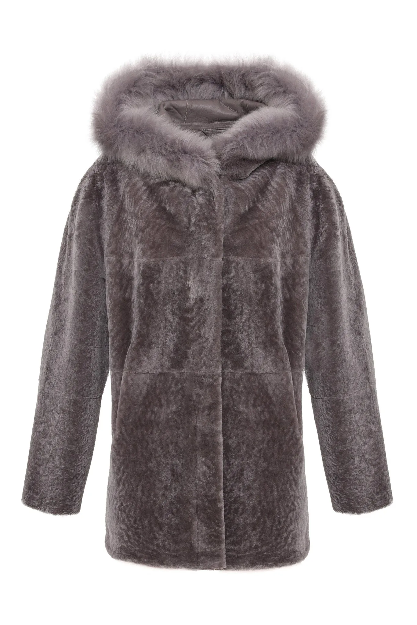 Reversible Textured Shearling Lamb Parka with Merinillo Shearling Lamb Hood Trim