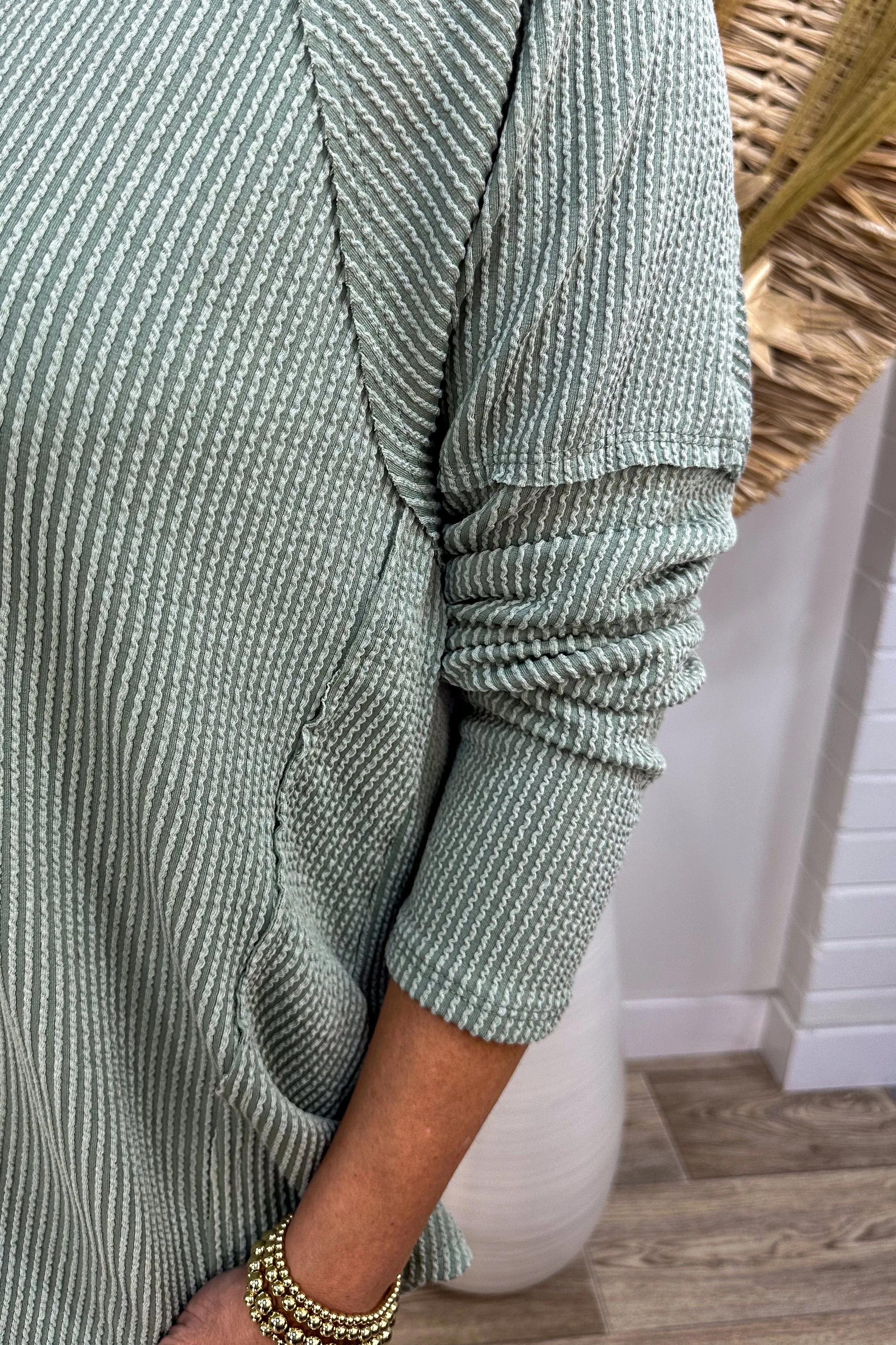 Sage Curly Ribbed Longsleeve Henley