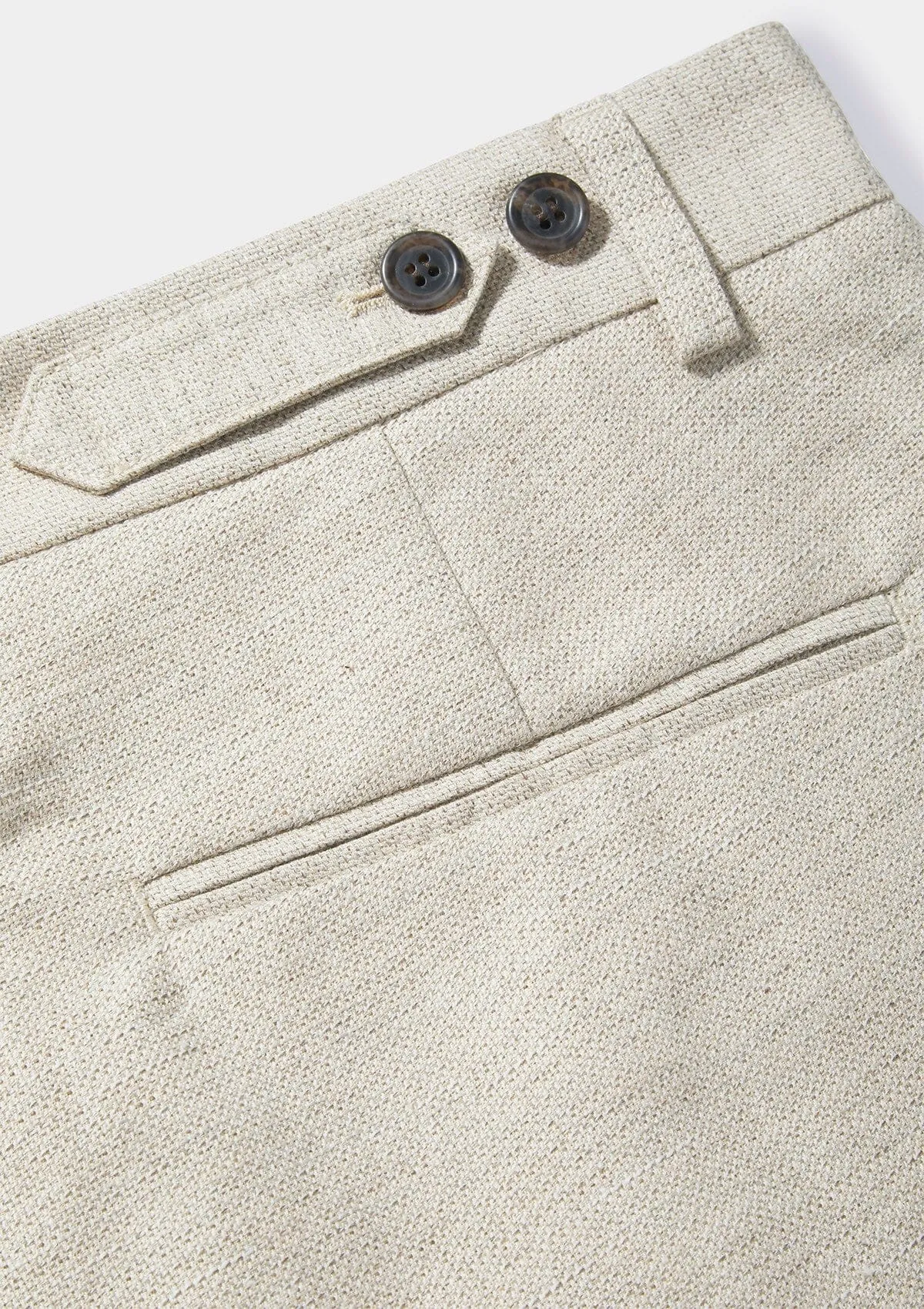 Sand Cotton Linen High-Waisted Pleated Trousers