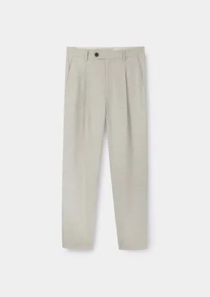 Sand Cotton Linen High-Waisted Pleated Trousers