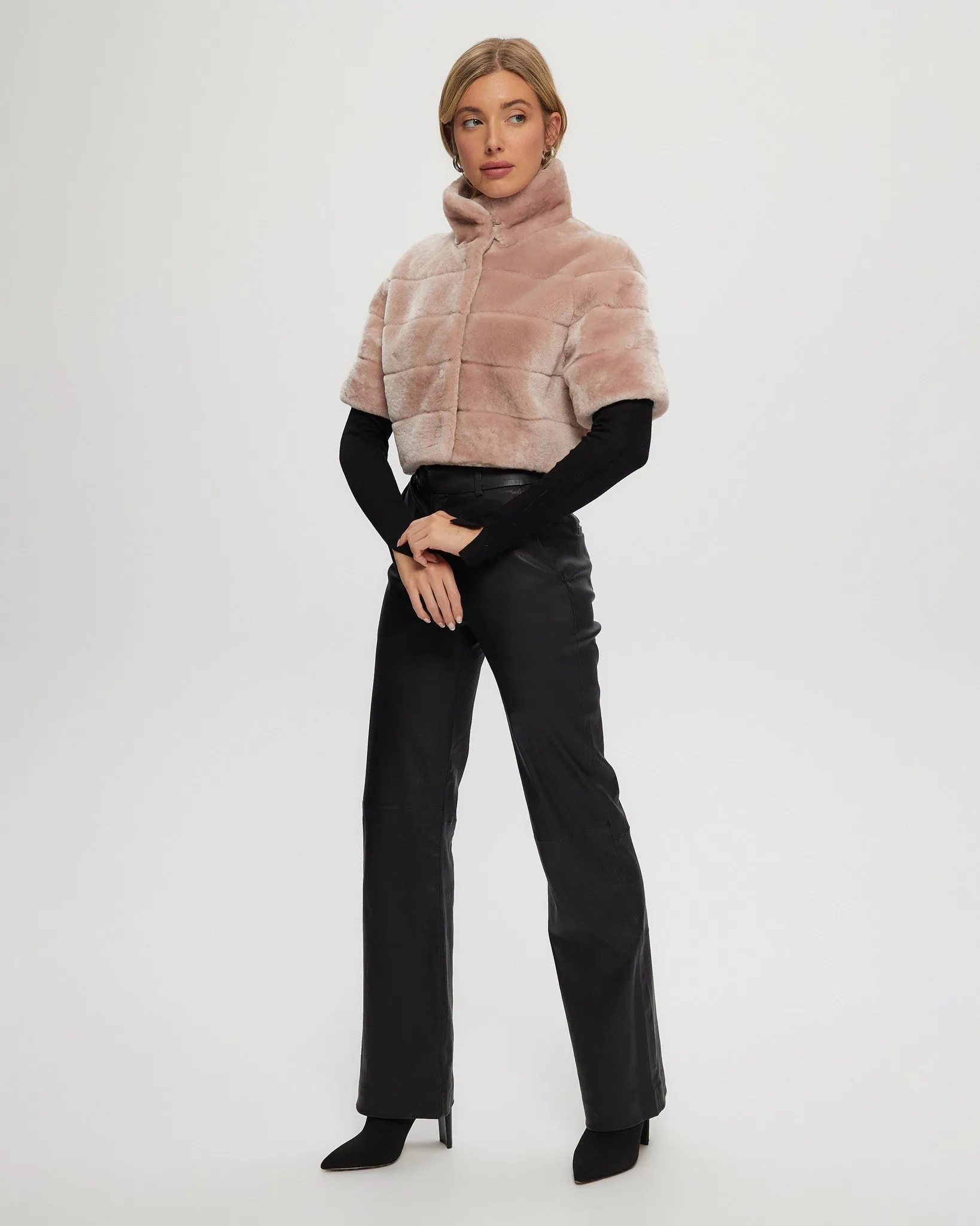 Select Shearling Lamb Bolero with Cropped Sleeves