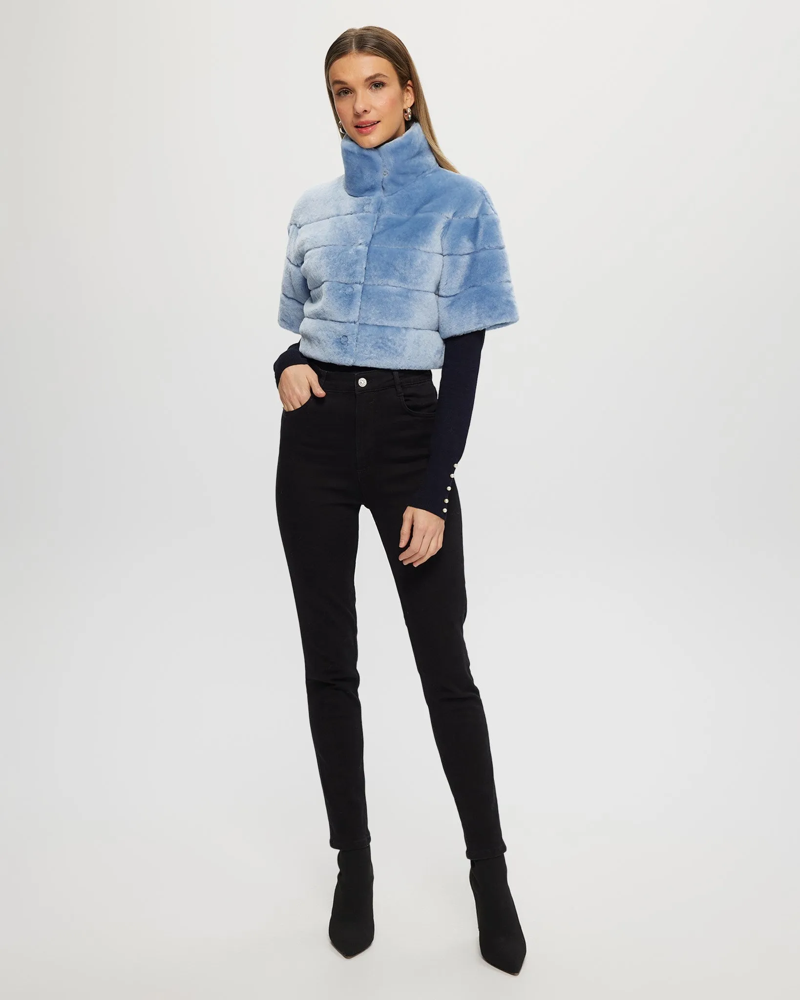 Select Shearling Lamb Bolero with Cropped Sleeves