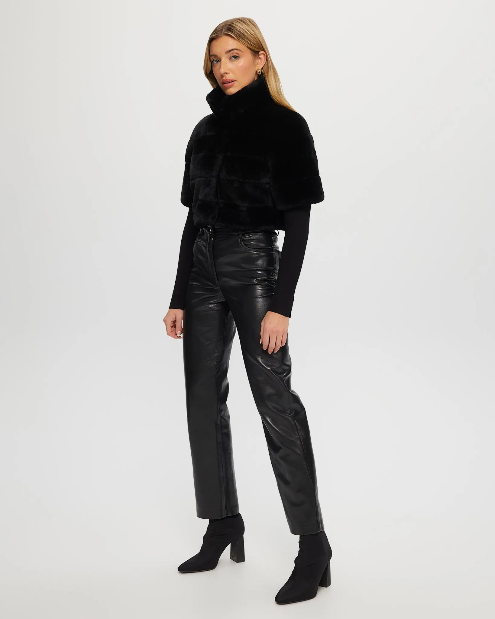 Select Shearling Lamb Bolero with Cropped Sleeves