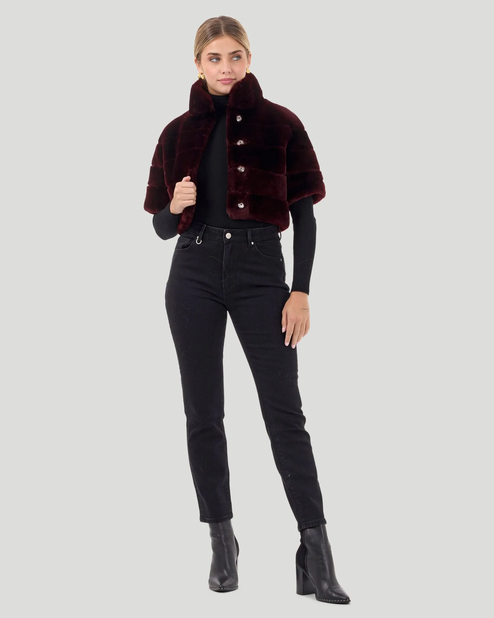 Select Shearling Lamb Bolero with Cropped Sleeves