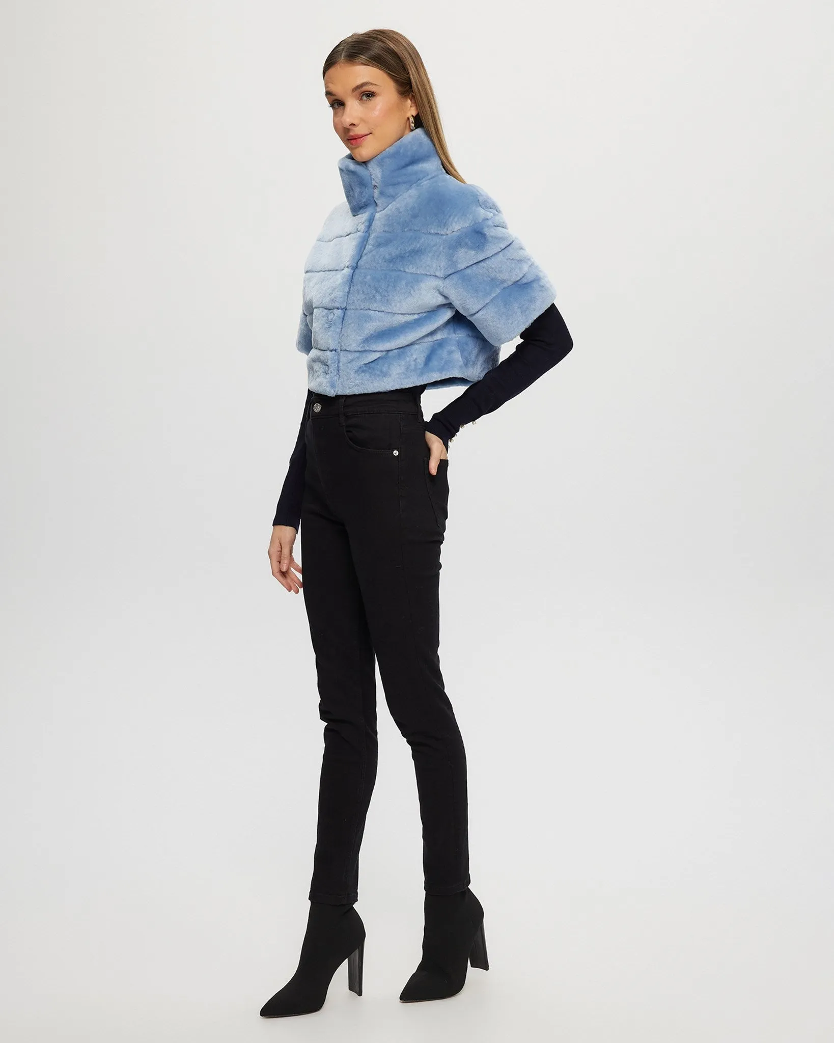 Select Shearling Lamb Bolero with Cropped Sleeves