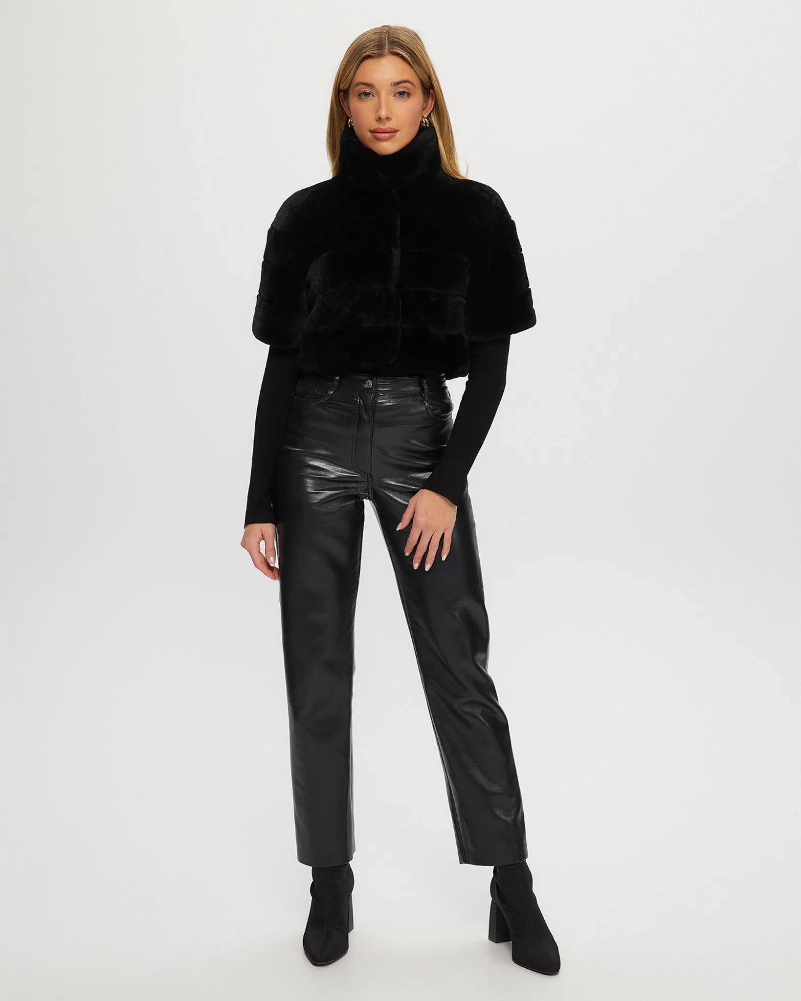 Select Shearling Lamb Bolero with Cropped Sleeves