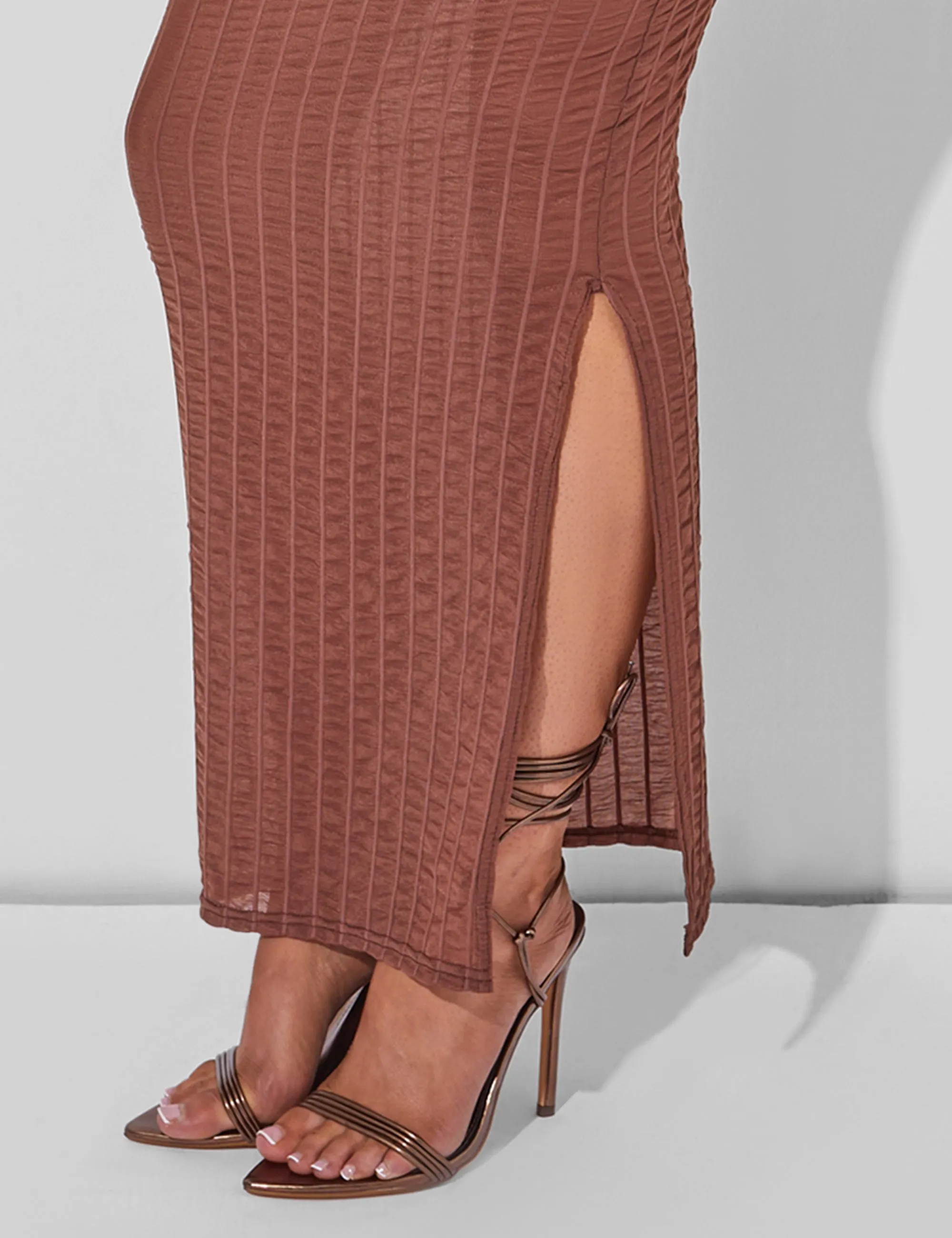 Sheer Maxi Skirt Co Ord Brown