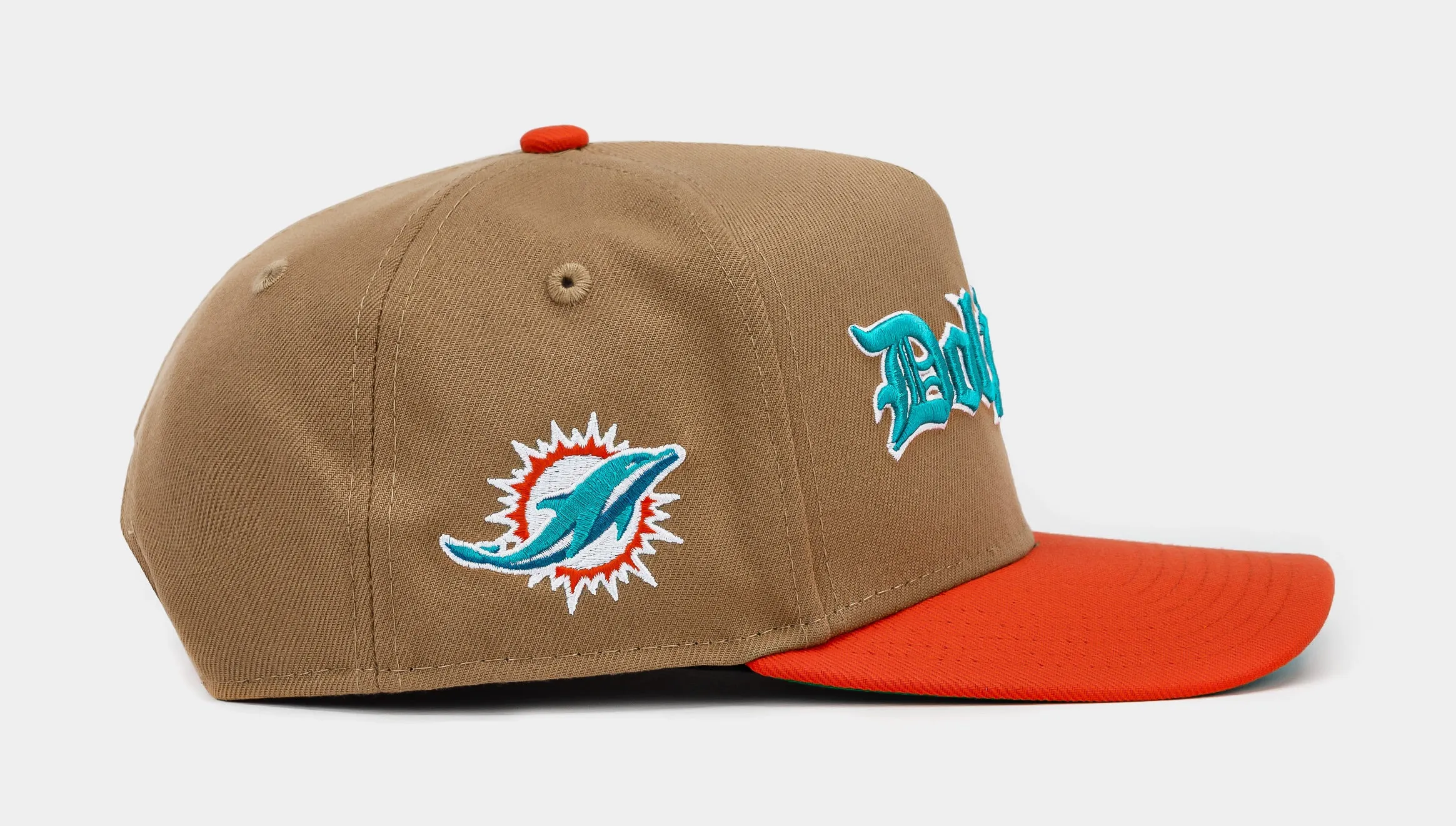 Shoe Palace Exclusive Miami Dolphin Khaki 950AF Snapback Mens Hat (Khaki/Orange/Blue)