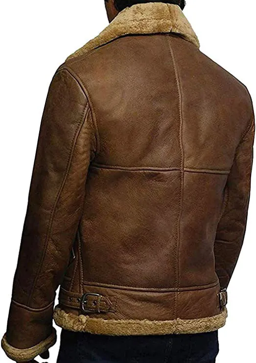 Tailor Made Men's Genuine Brown Sheepskin Leather Jacket Flying Pilot Jackets