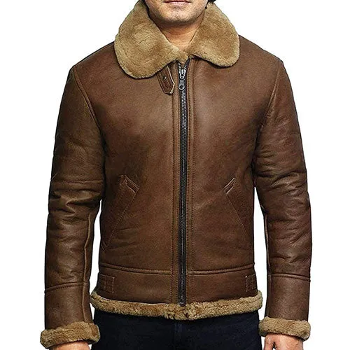 Tailor Made Men's Genuine Brown Sheepskin Leather Jacket Flying Pilot Jackets