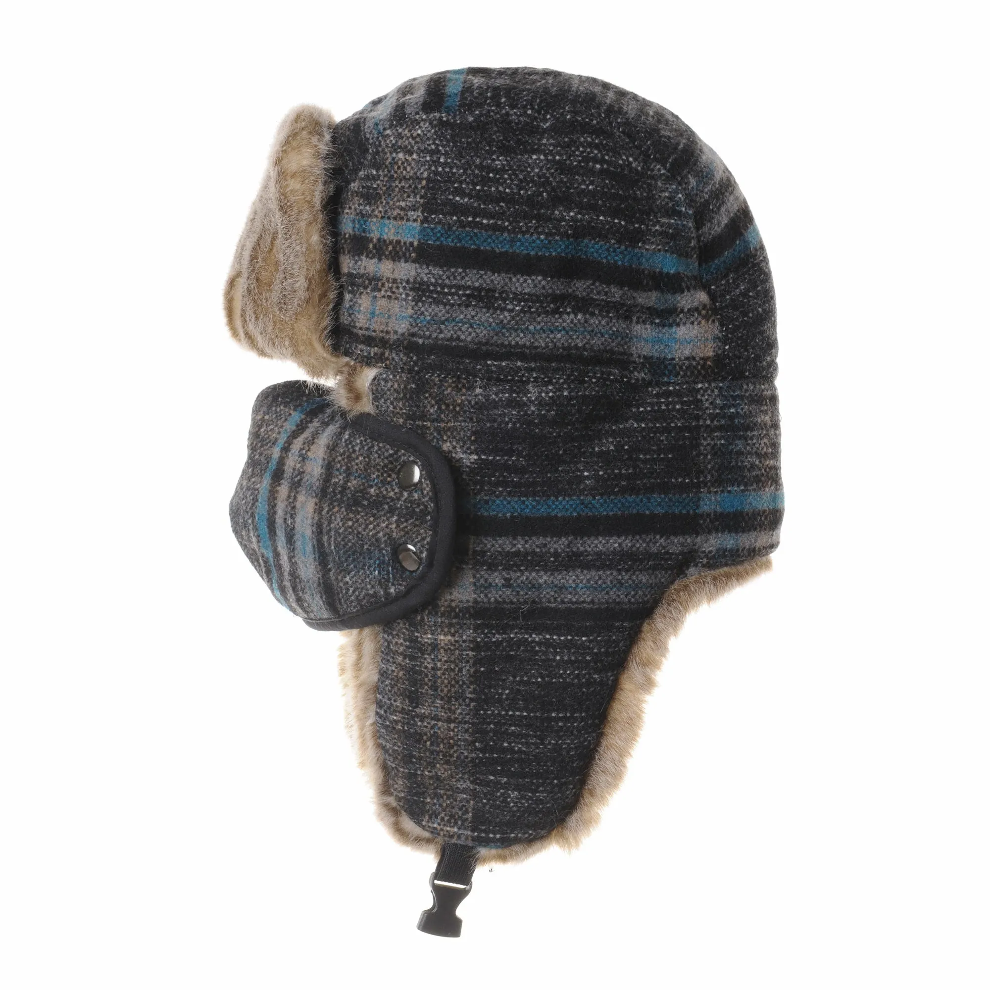 Tartan Check Ear Flap Cap Winter Hat Trooper Faux Fur SL7524