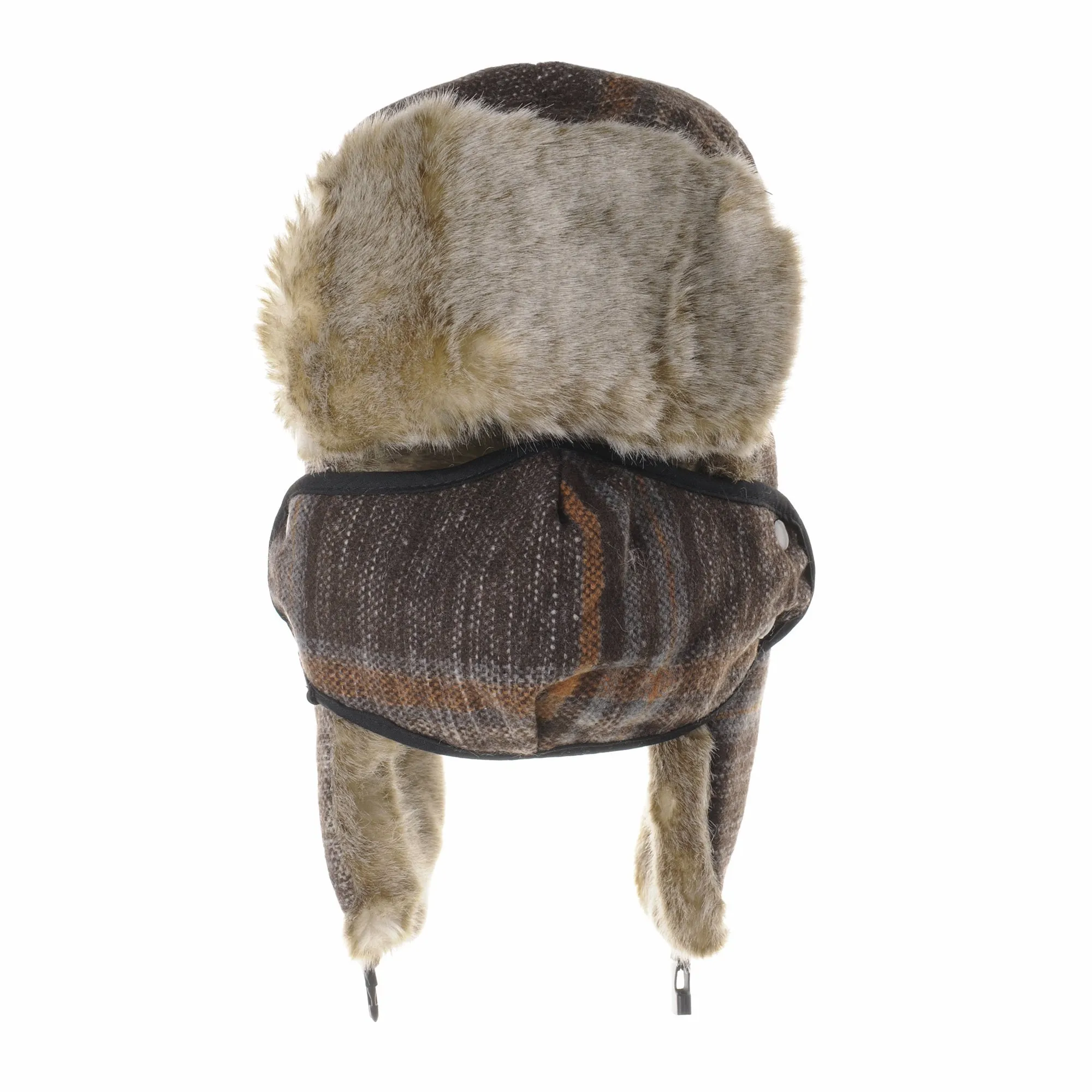 Tartan Check Ear Flap Cap Winter Hat Trooper Faux Fur SL7524