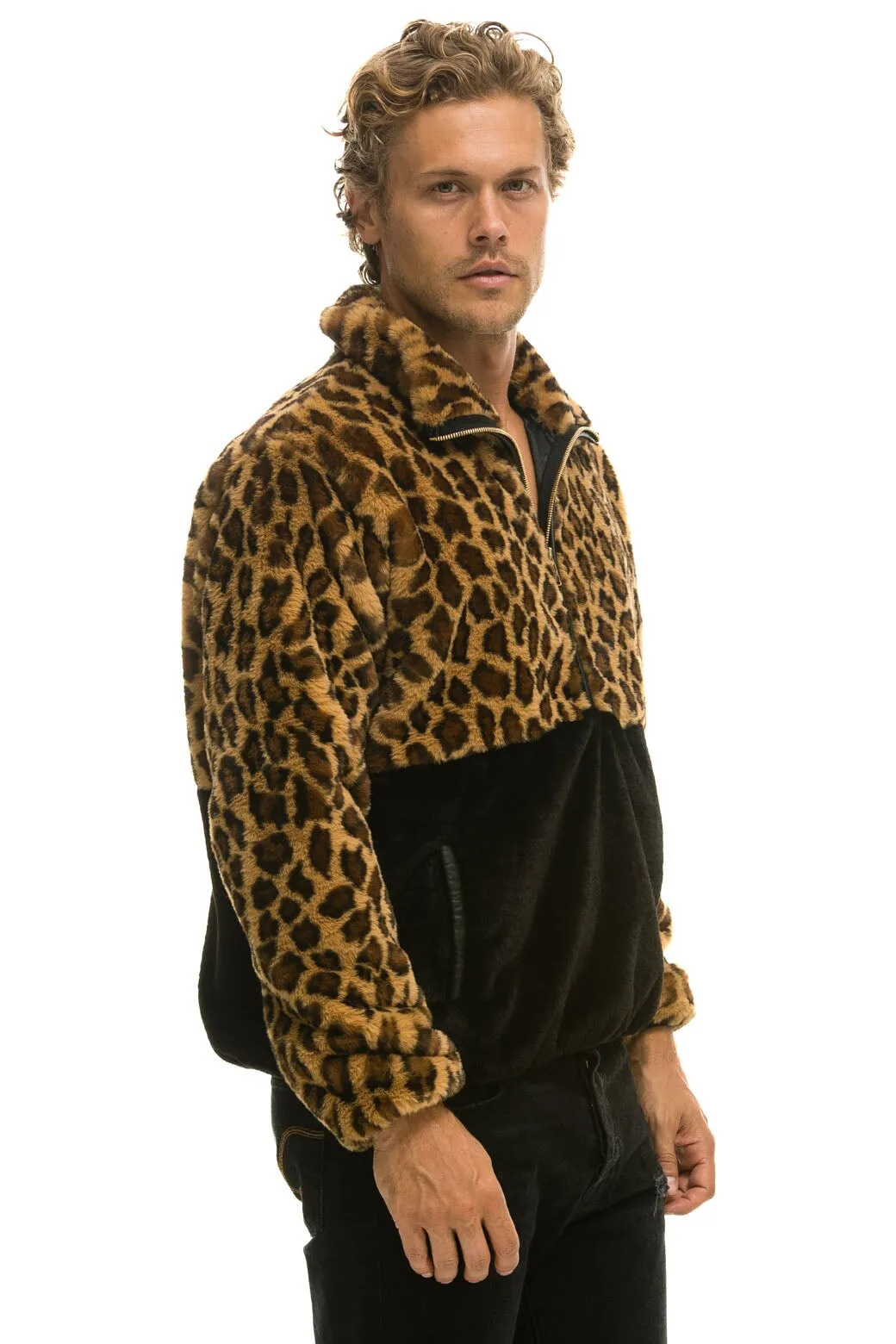 TEDDY UNISEX HALF ZIP COLOR BLOCK JACKET - CHEETAH