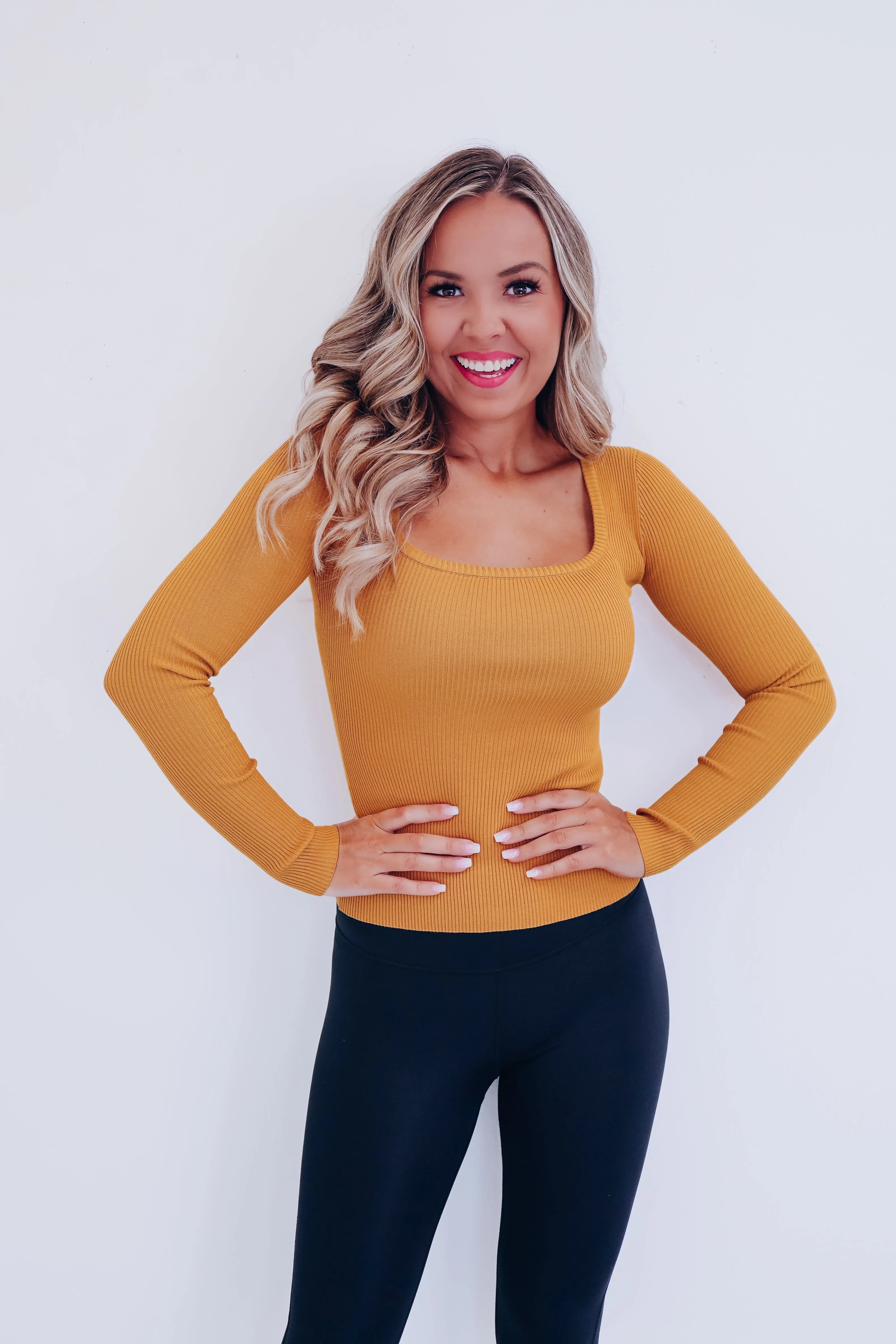 Touch Of Class Ribbed Knit Top - Mustard