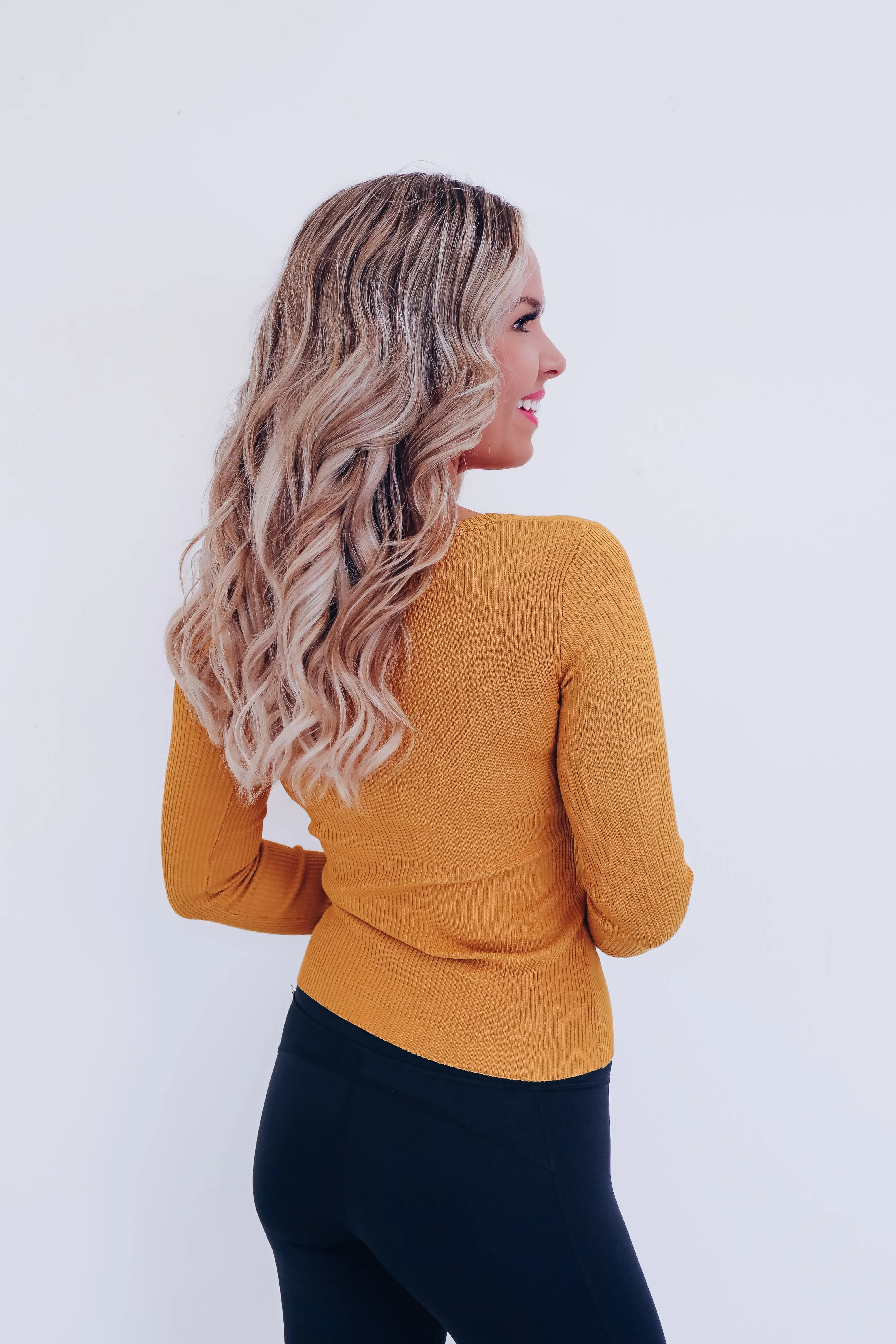 Touch Of Class Ribbed Knit Top - Mustard