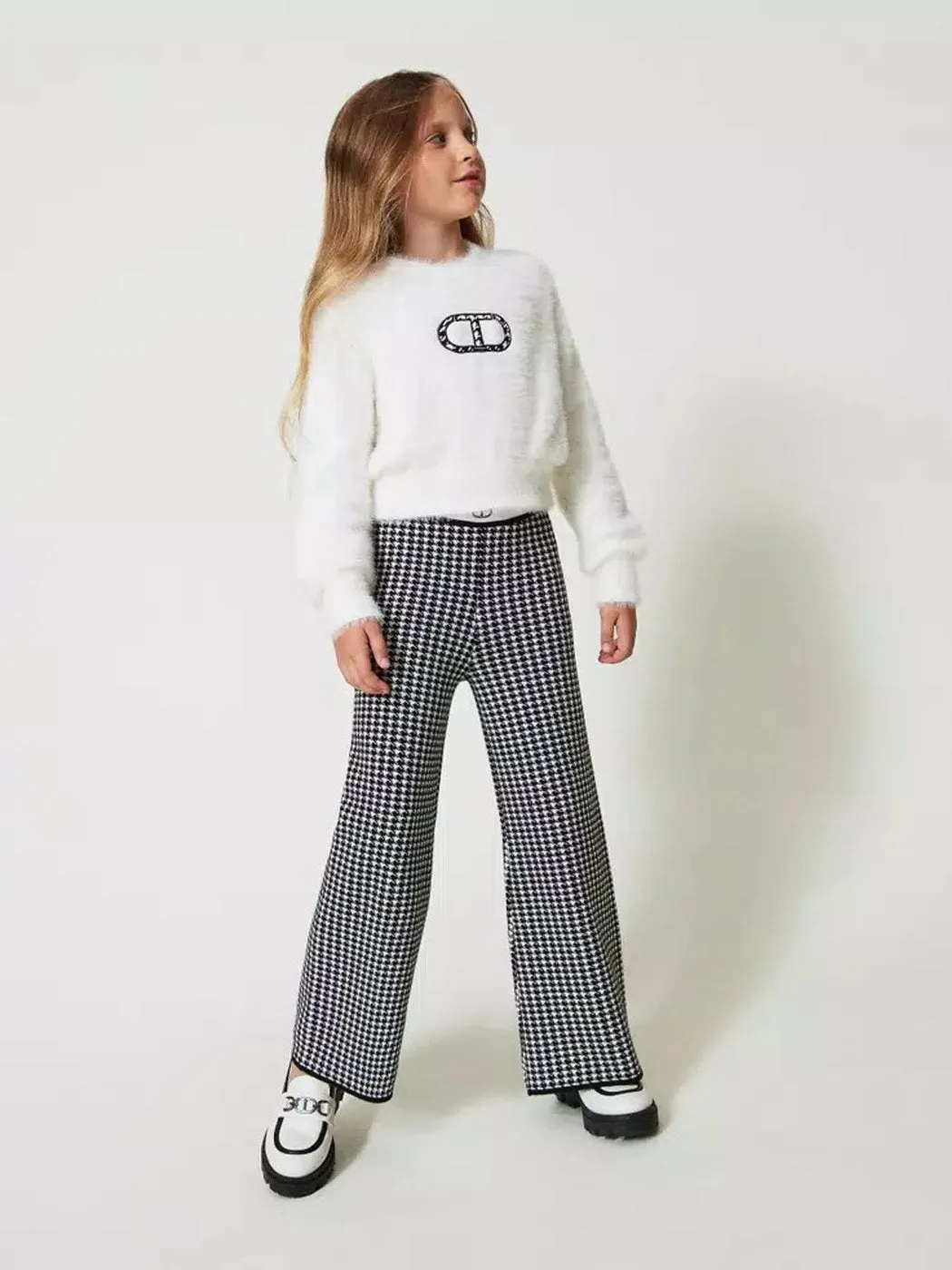 Twinset Girls’ Jacquard trousers with houndstooth motif